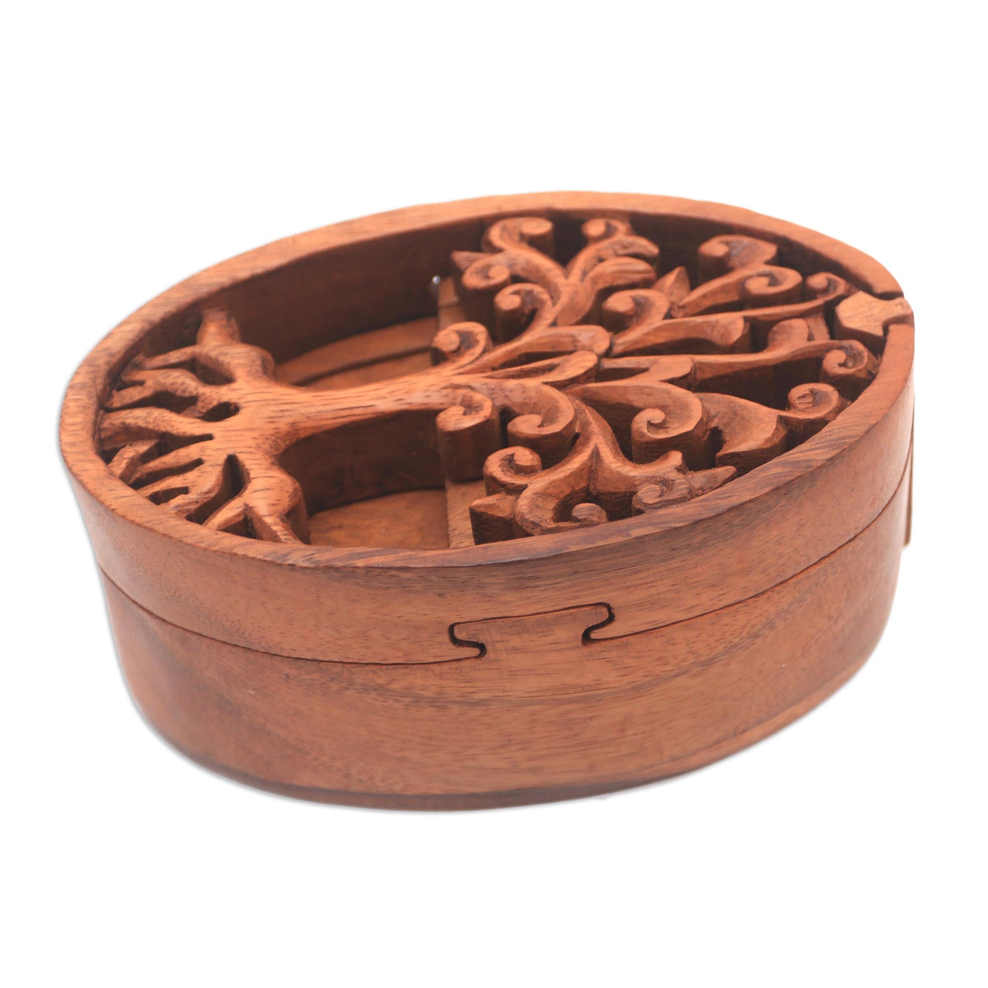 Premium Handcrafted Suar Wood Puzzle Box with Tree Design – Ultimate Storage Solution from Bali