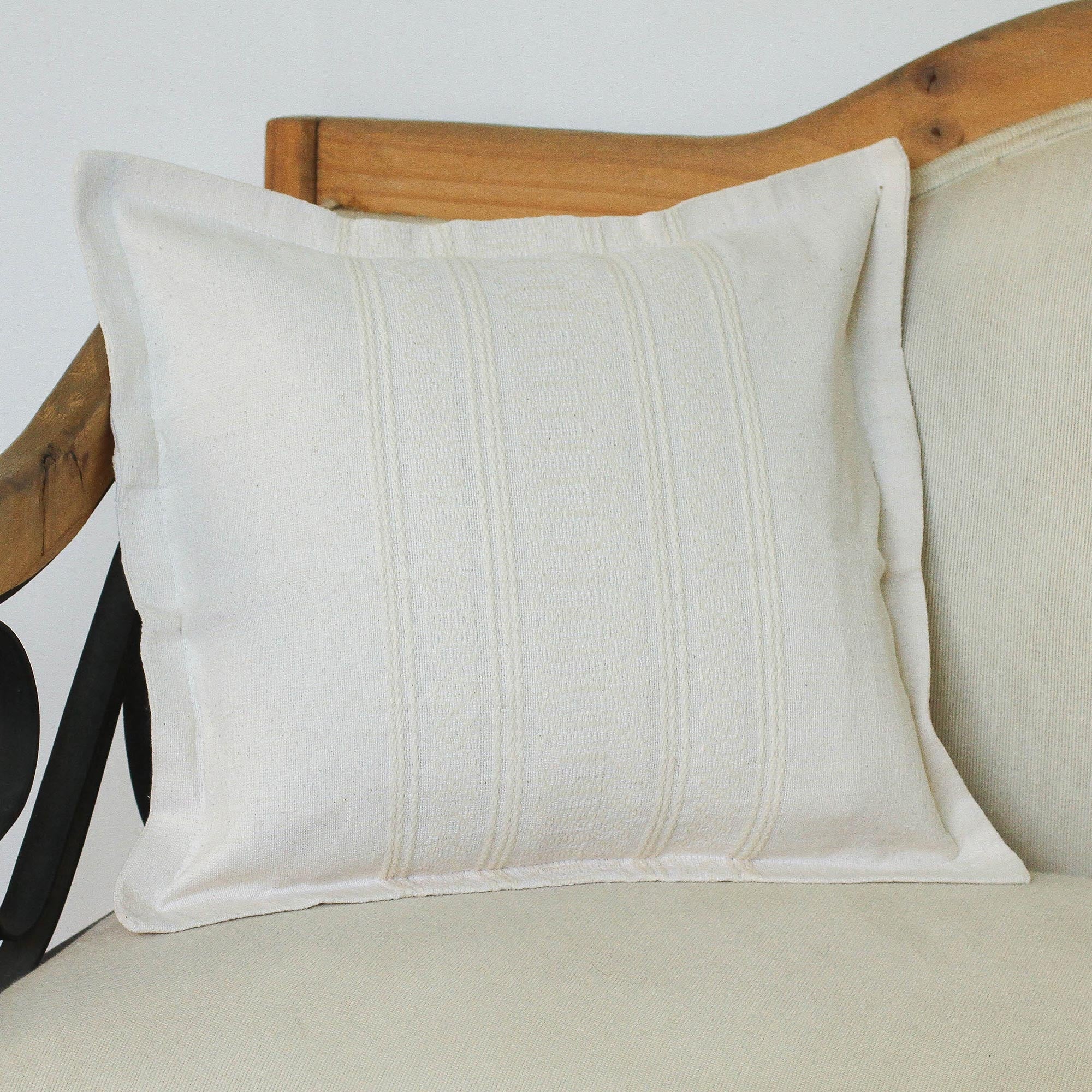 Premium Eco-Friendly Cotton Pillow Cover 'Eggshell Bliss' - Handwoven Elegance