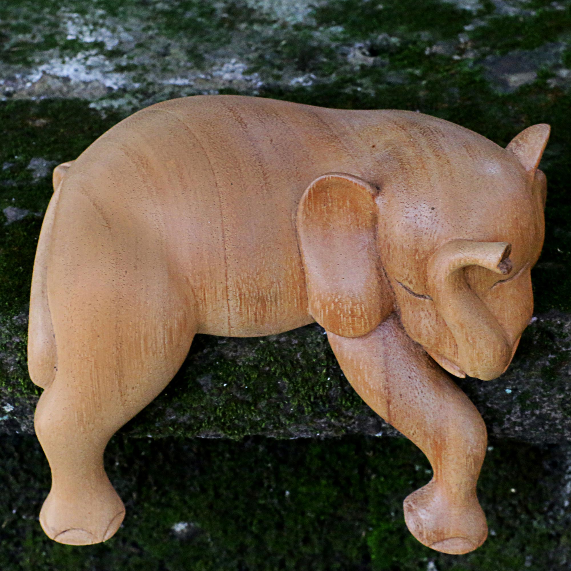 Premium Hand-Carved Napping Elephant Sculpture - Natural Finish from Indonesia