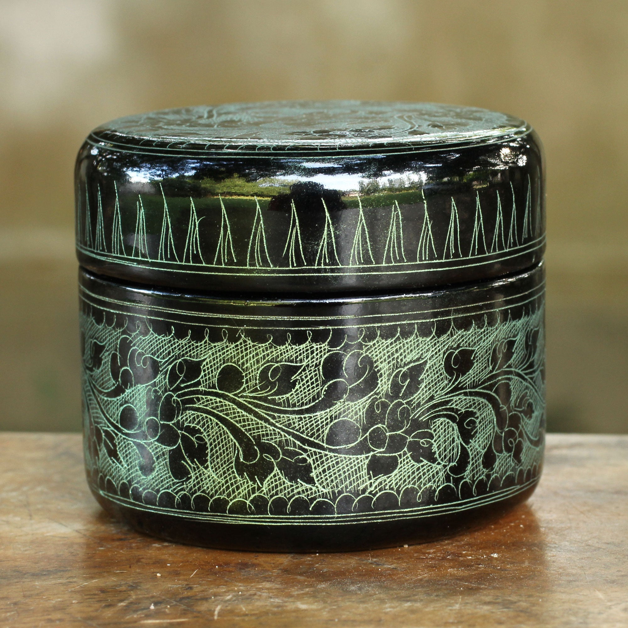 Premium Exotic Green Flora Handcrafted Lacquered Wood Decorative Box