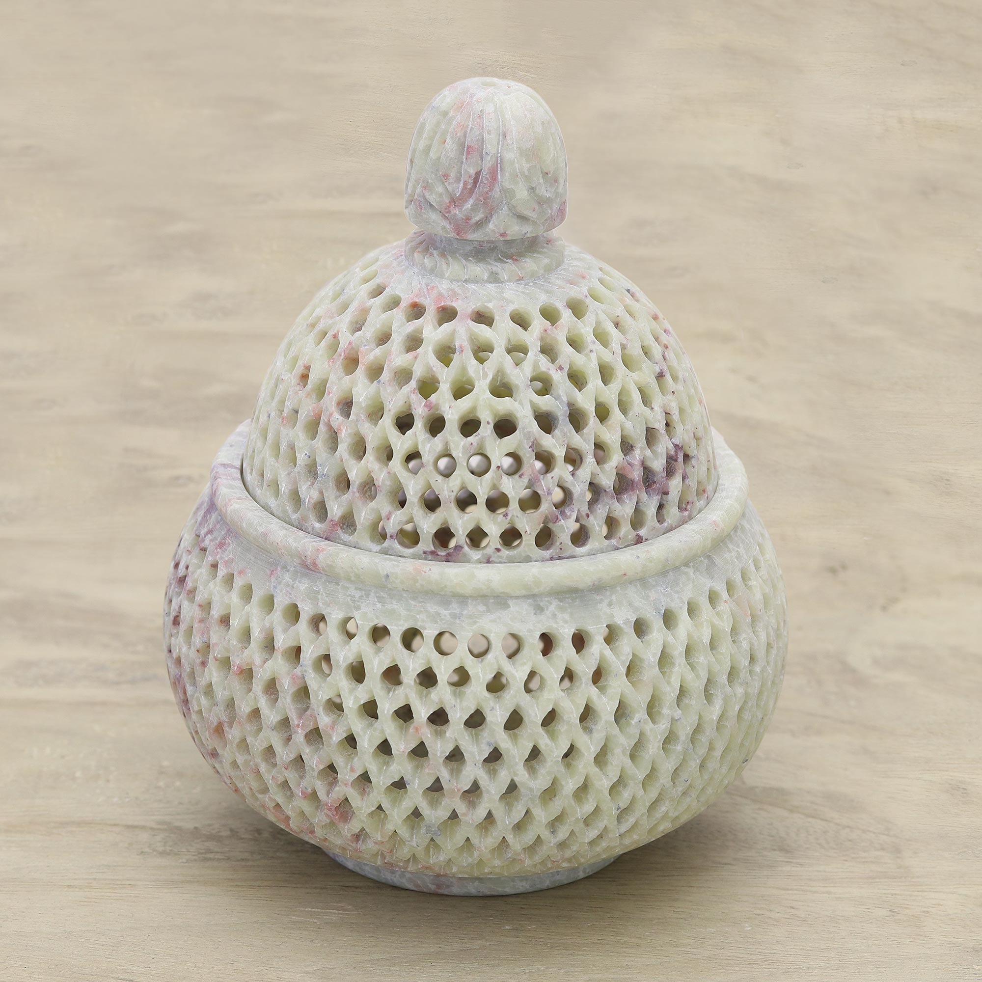 Premium Handcrafted Lattice Lace Soapstone Jar and Bottle Set - Large