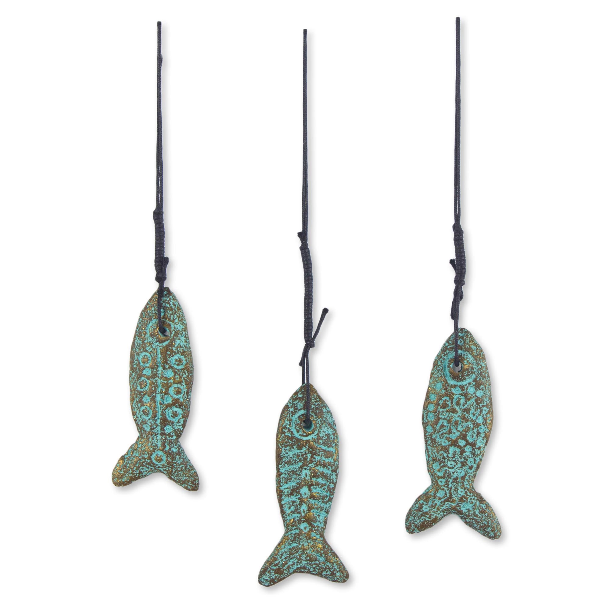 Premium Handmade Recycled Paper Fish Ornaments - Set of 3, Buddhism-Inspired Decor