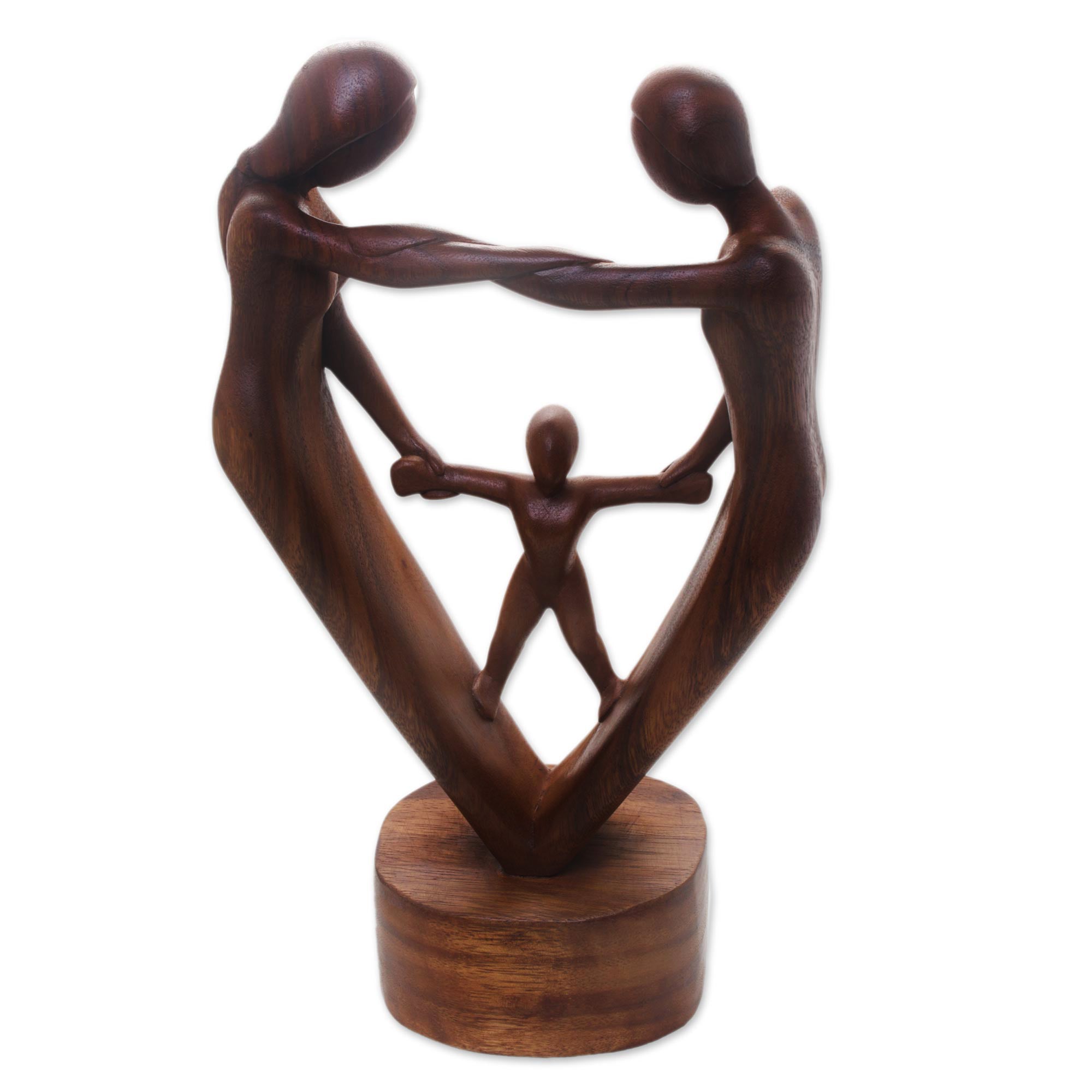 Premium Hand-Carved Suar Wood Family Blessing Statue - Artisan Crafted