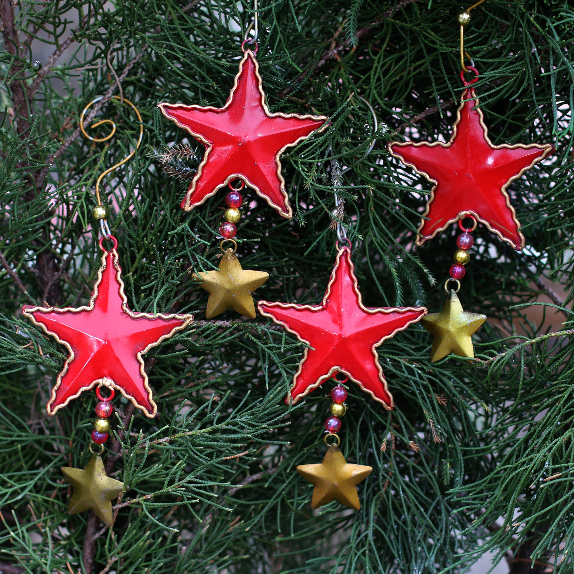 Premium Handmade Steel Star Ornaments from Bali - Set of 4