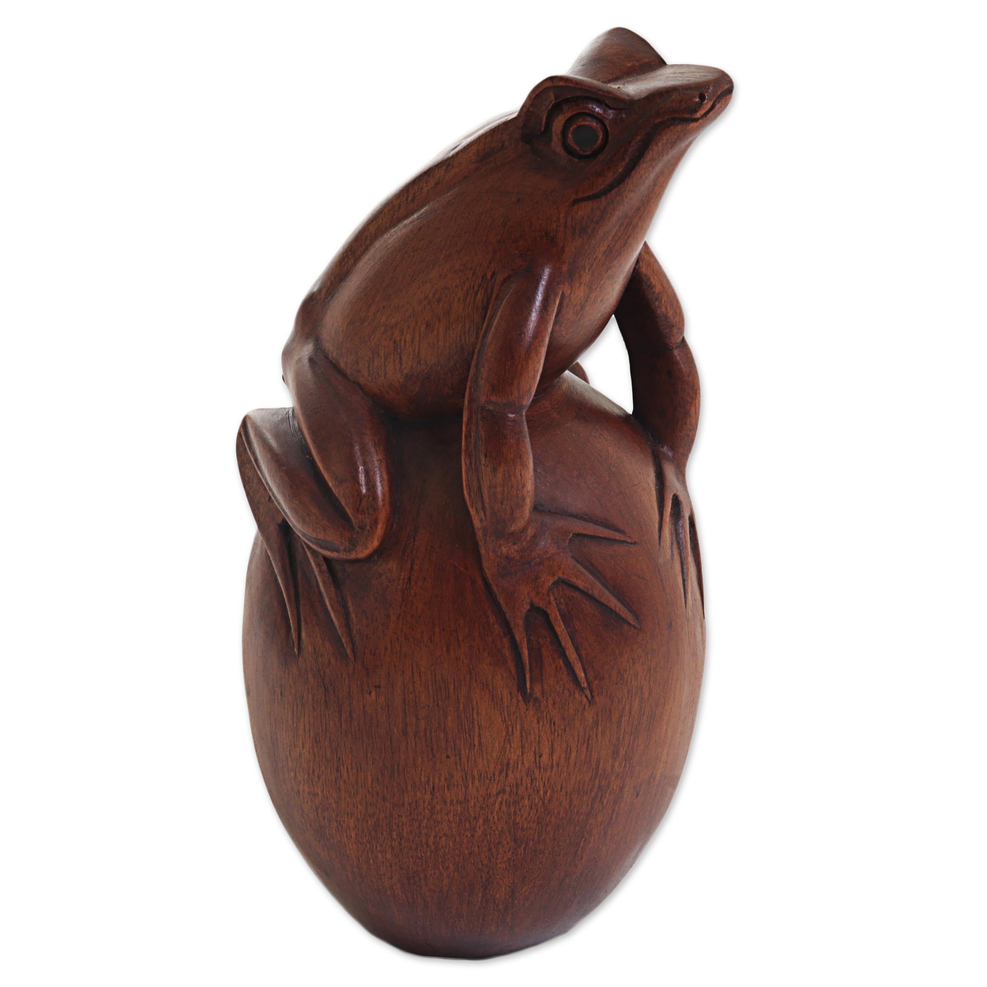 Premium Hand-Carved Suar Wood Frog Sculpture – Minimalist Tabletop Art