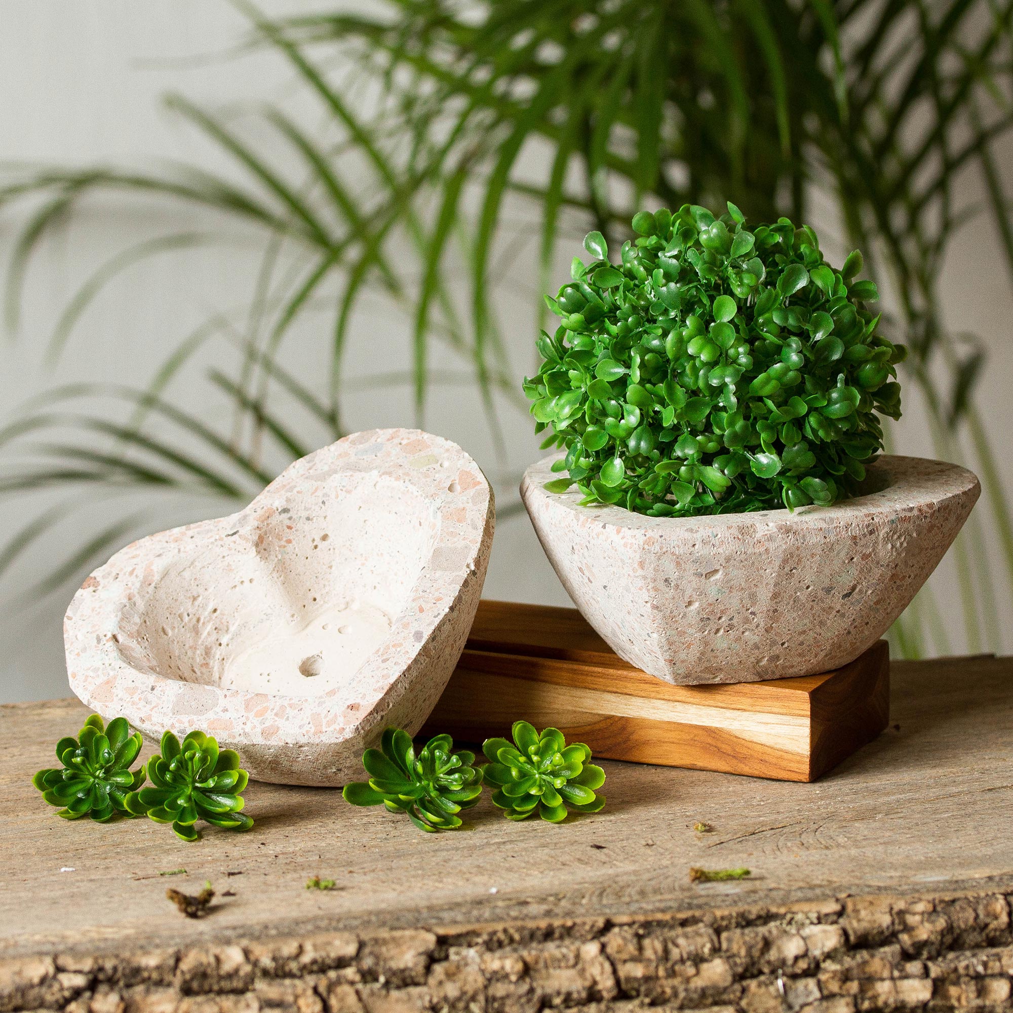 Premium Heart-Shaped Reclaimed Stone Planters - Eco-Friendly Pair