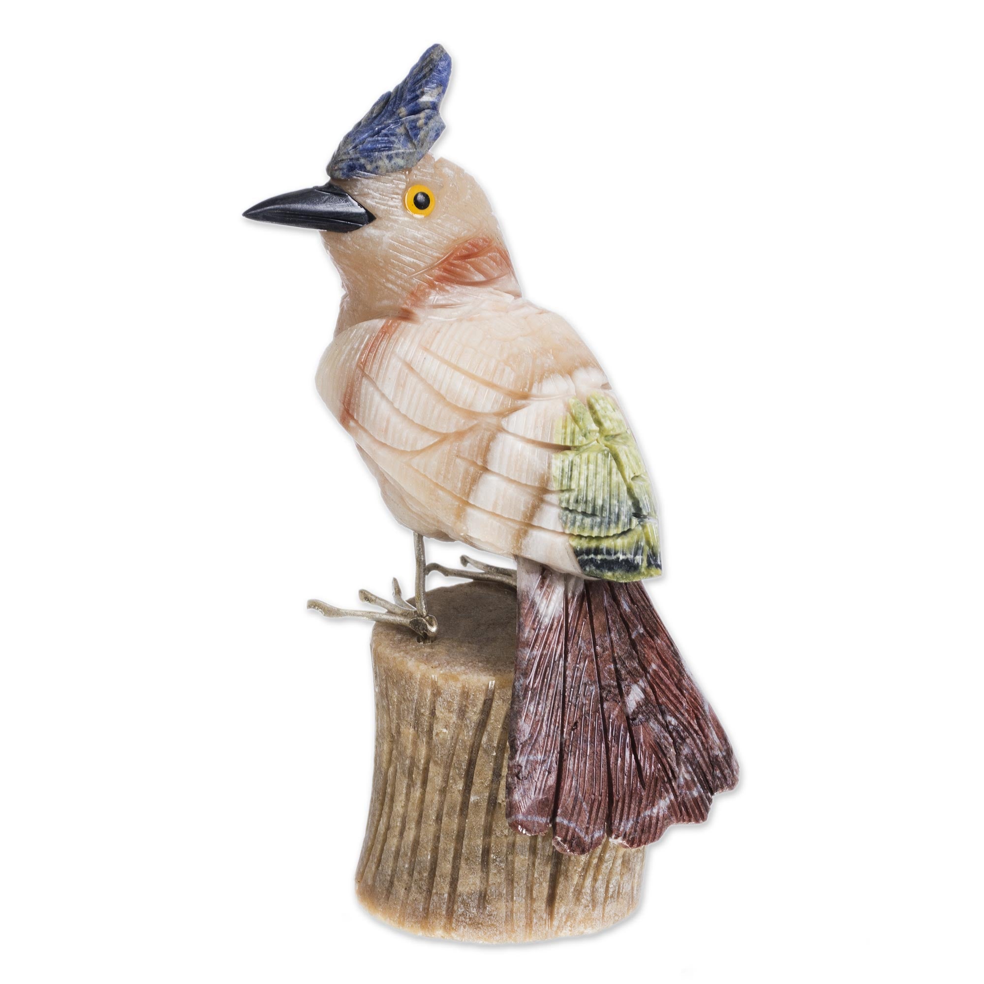 Premium Blue Crested Bird Sculpture - Handcrafted Artistry