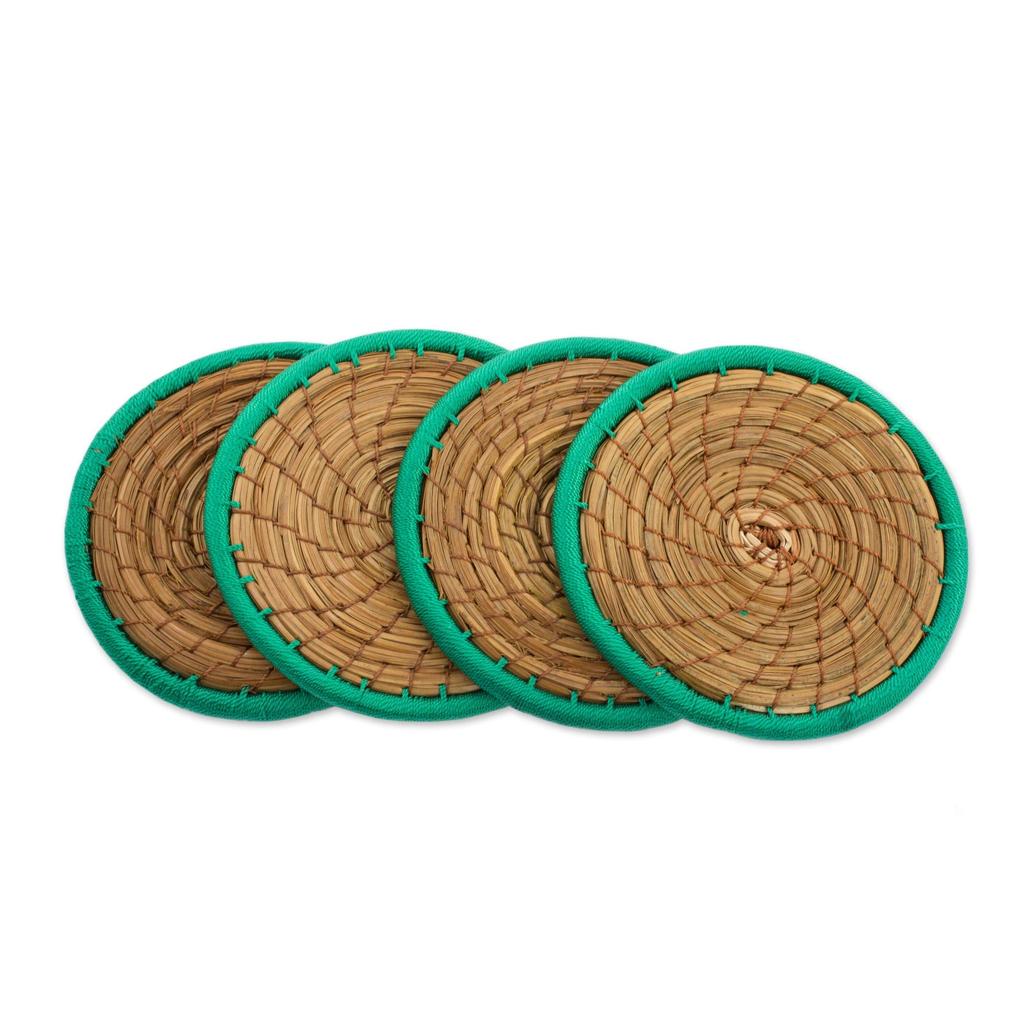 Premium Handwoven Latin Toast Coasters Set of 4 - Eco-Friendly Pine Needle & Polyester Design