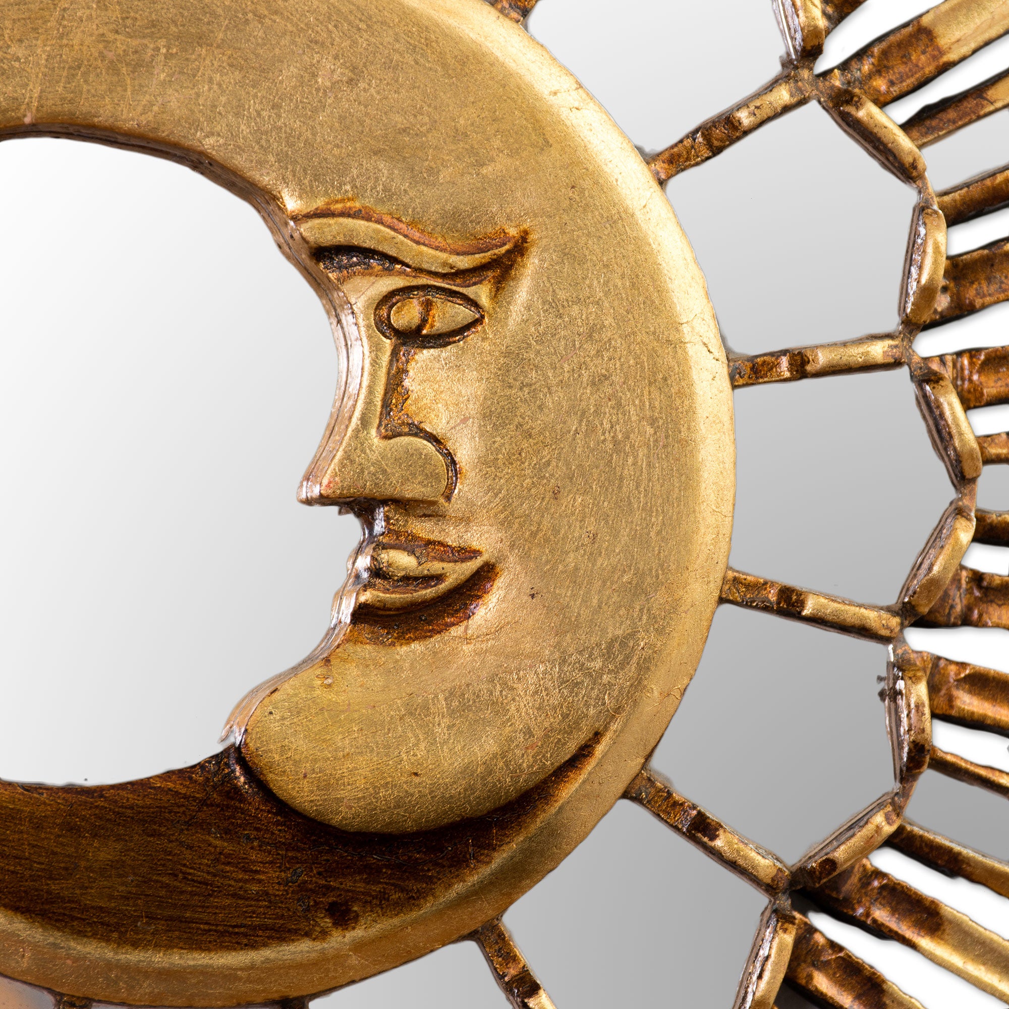 Premium Crescent Moon Wall Mirror - Handcrafted Cedar Wood & Bronze Design