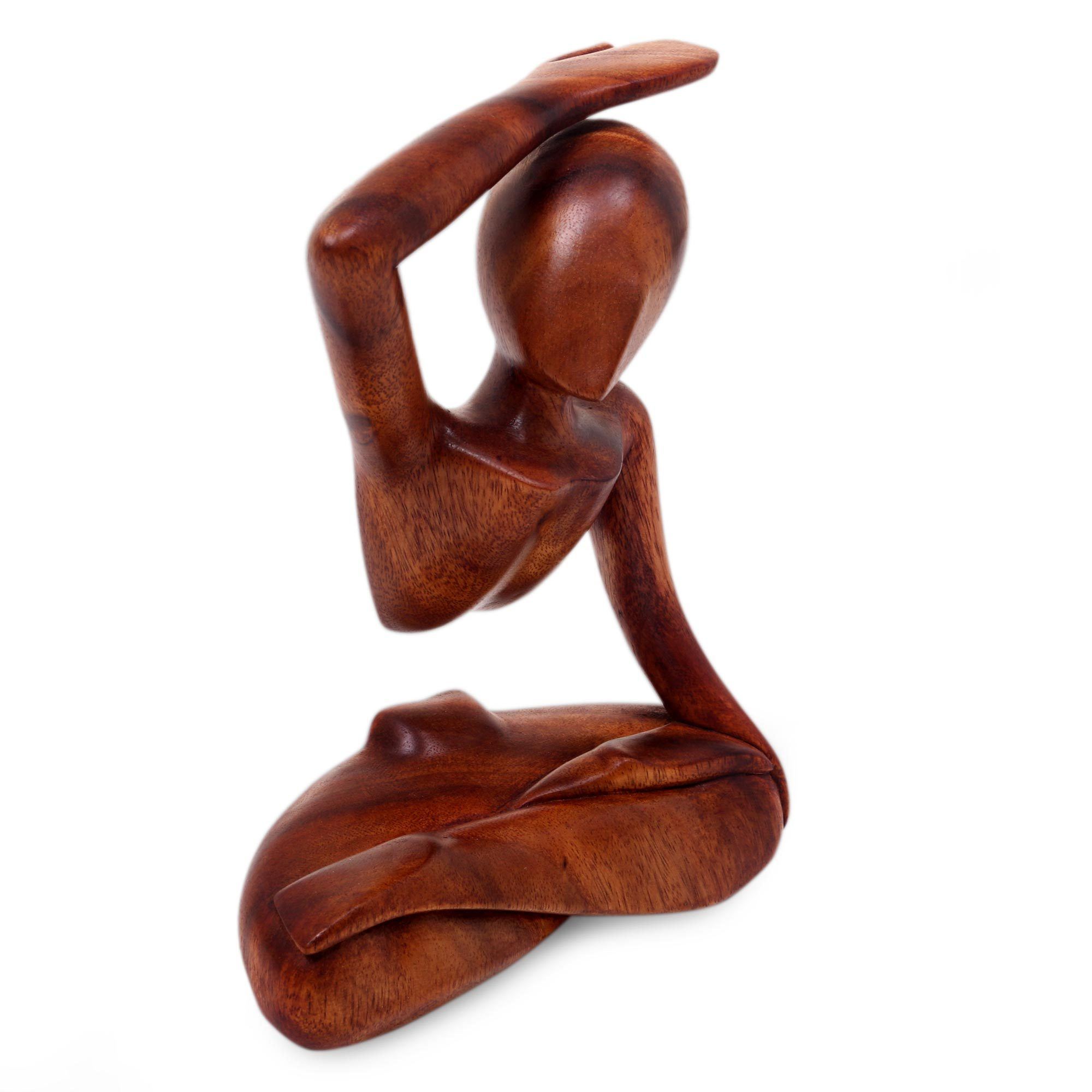 Premium Brown Suar Wood Yoga Sculpture - Handcrafted Art Piece