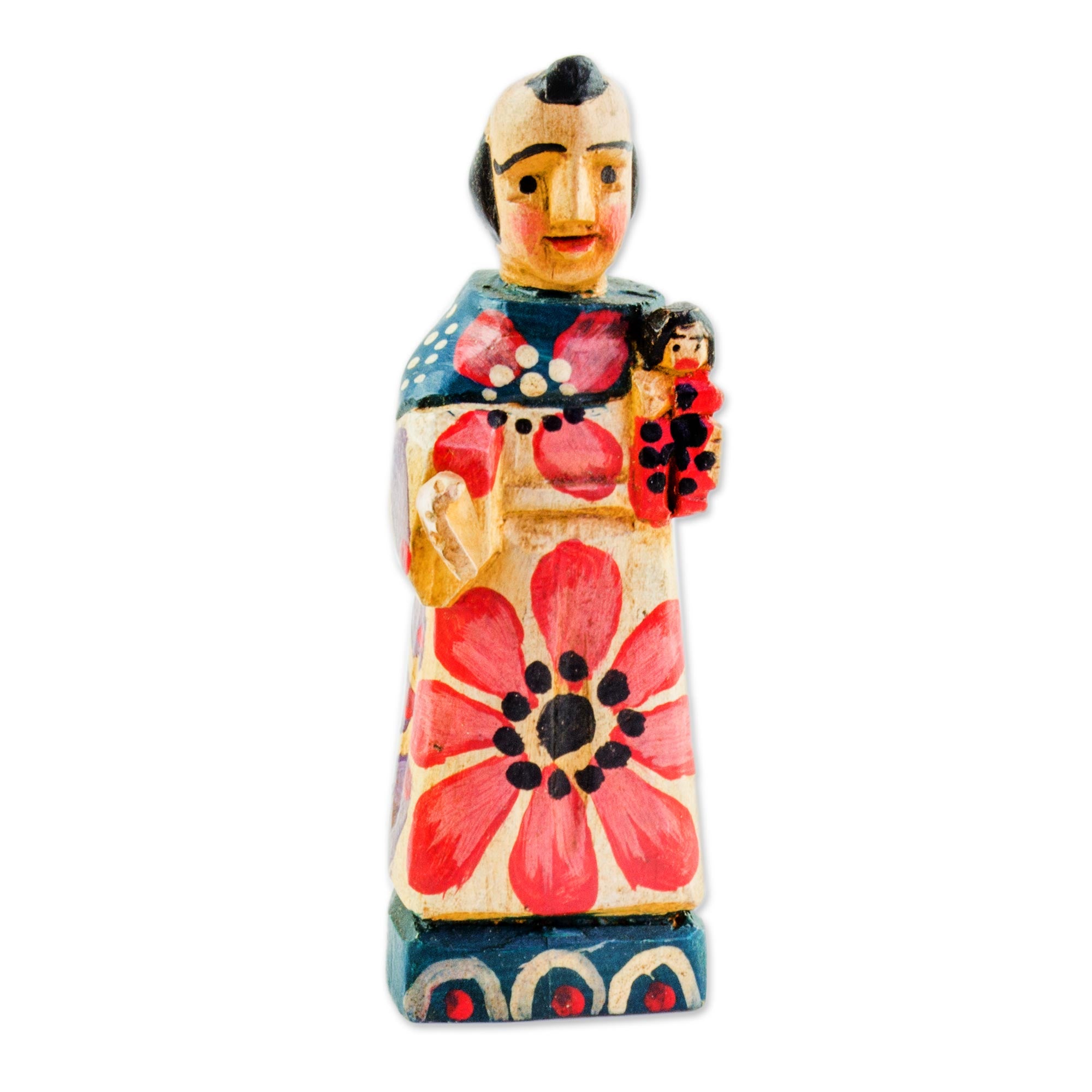 Premium Hand-Painted Saint Anthony Figurine with Baby Jesus – Rustic Pinewood Art from Guatemala