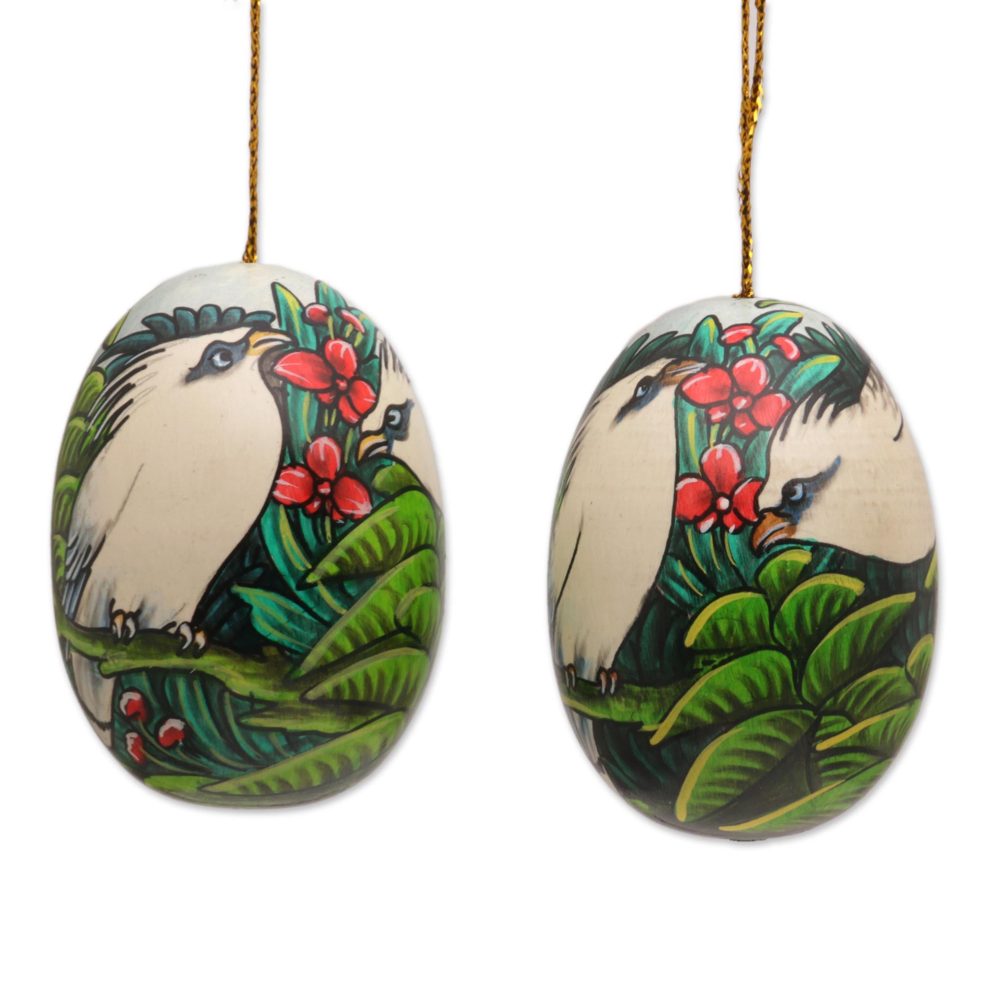 Premium Hand-Painted Jalak Forest Ornaments from Bali - Set of 4