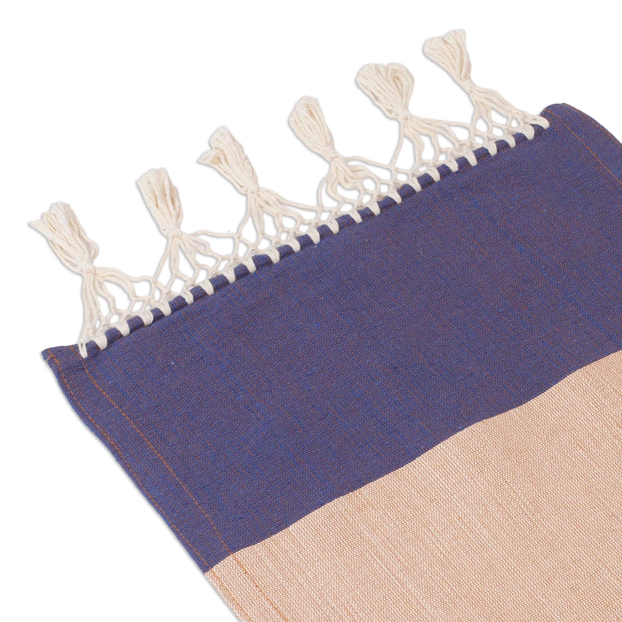 Premium Blue-Violet & Beige Handwoven Cotton-Silk Table Runner