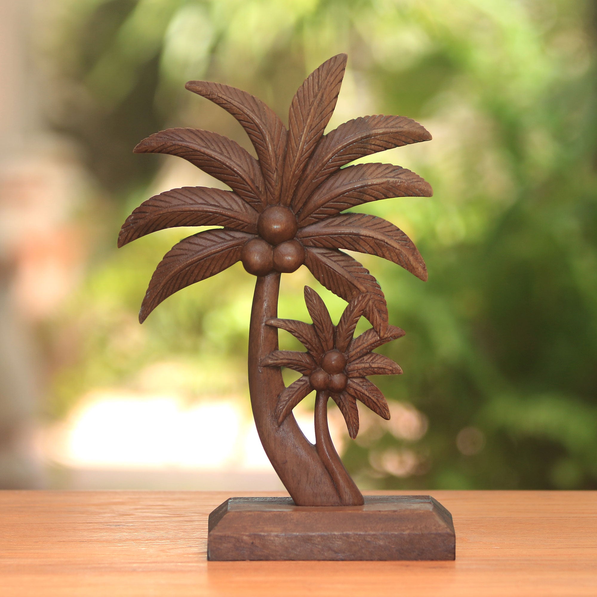 Premium Hand-Carved Coconut Tree Statuette from Bali – Tropical Elegance