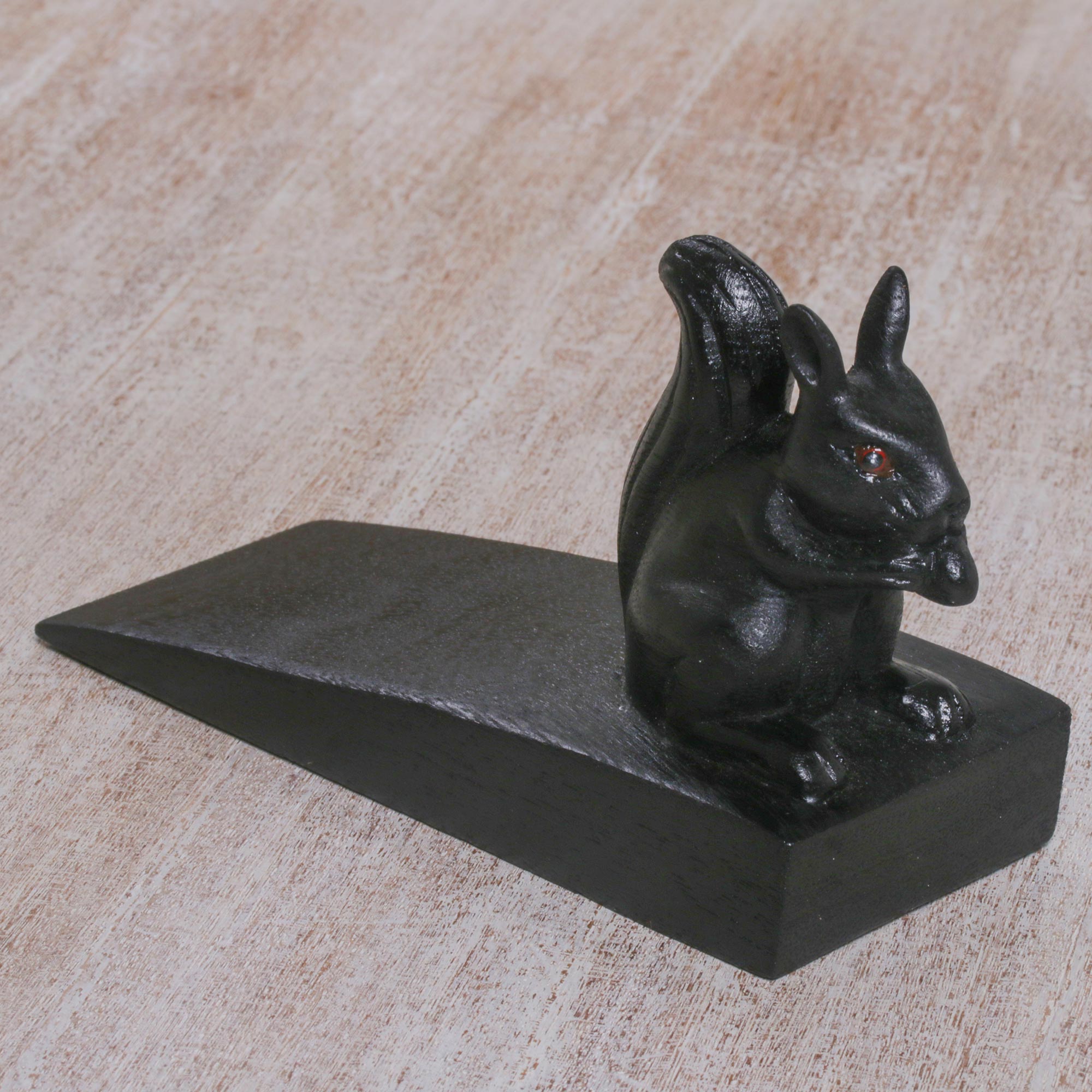 Premium Handcrafted Black Squirrel Doorstop from Bali – Charming & Functional Home Accent