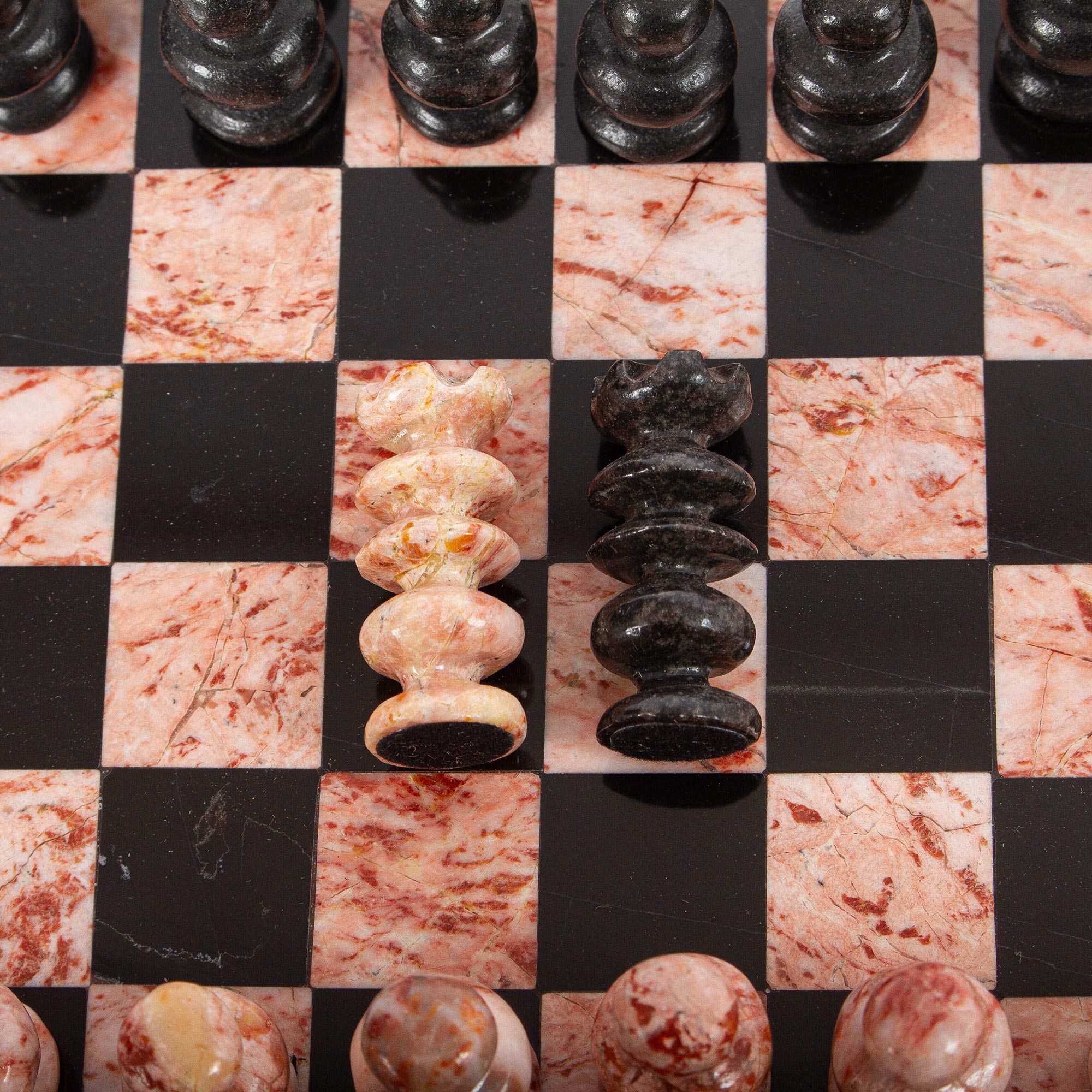 Premium Black & Pink Marble Chess Set - Handcrafted in Mexico (7.5 in.)