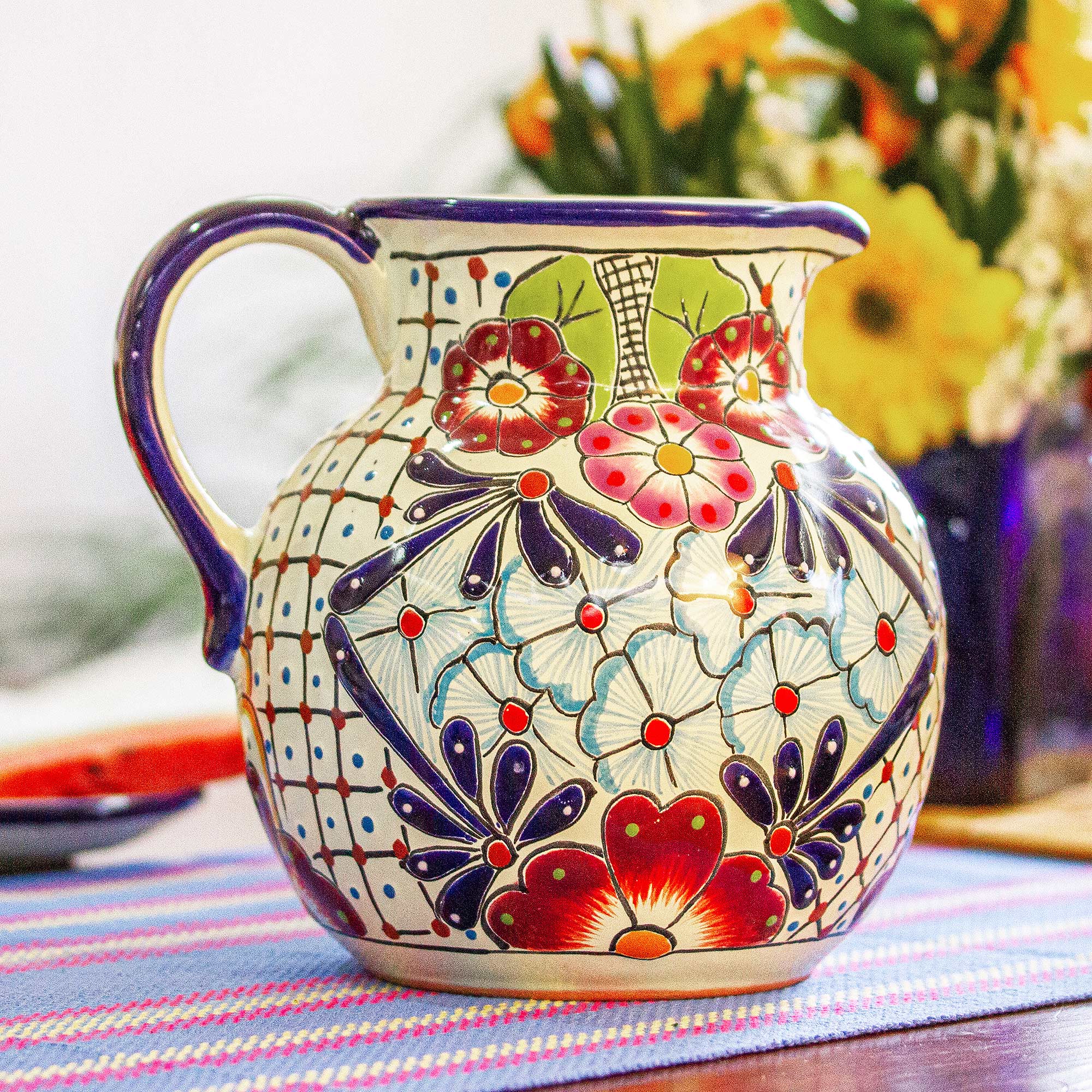 Premium Talavera-Style Ceramic Pitcher - Vibrant Mexican Handcrafted Design