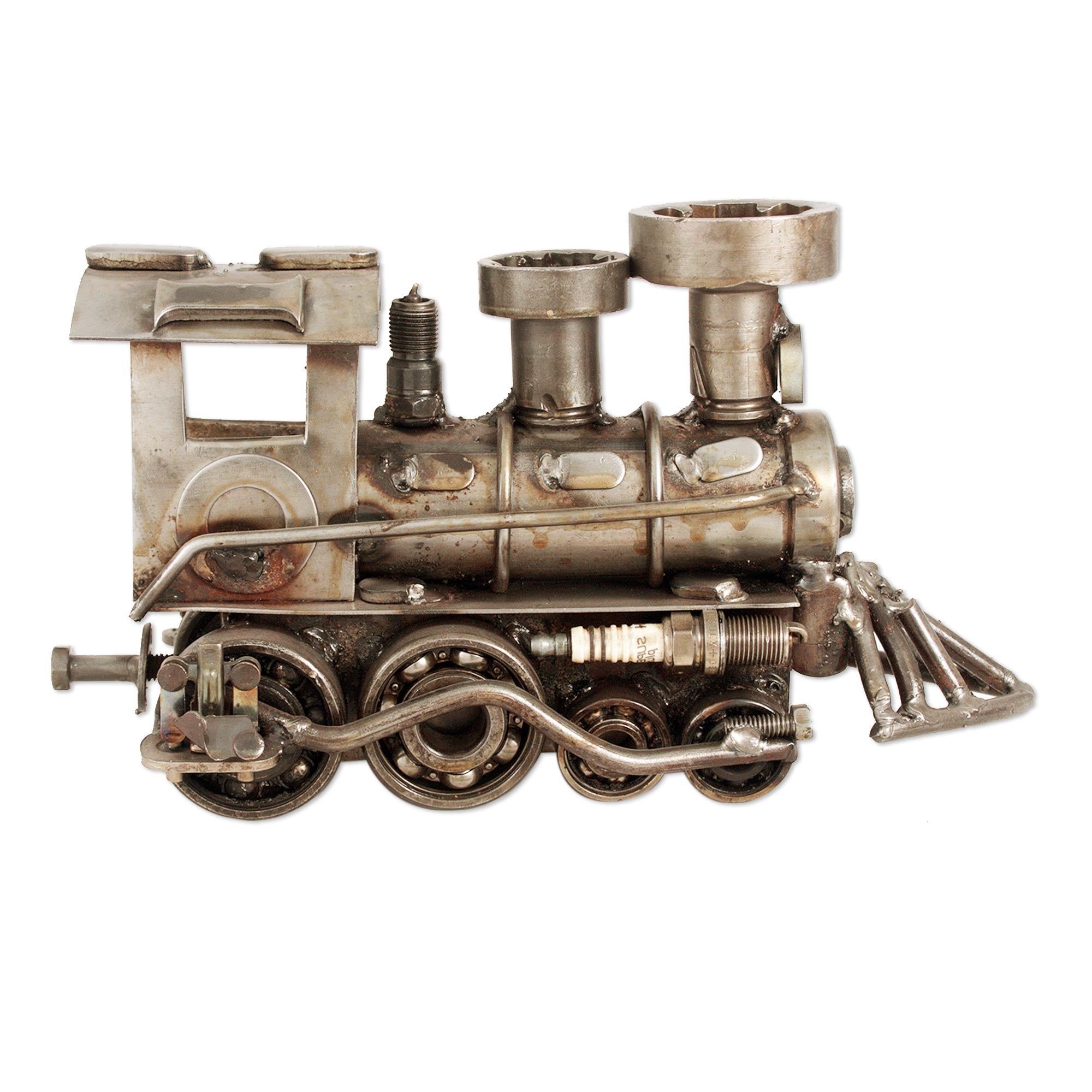 Premium Rustic Locomotive Sculpture - Unique Recycled Metal Train Art (11 Inch)