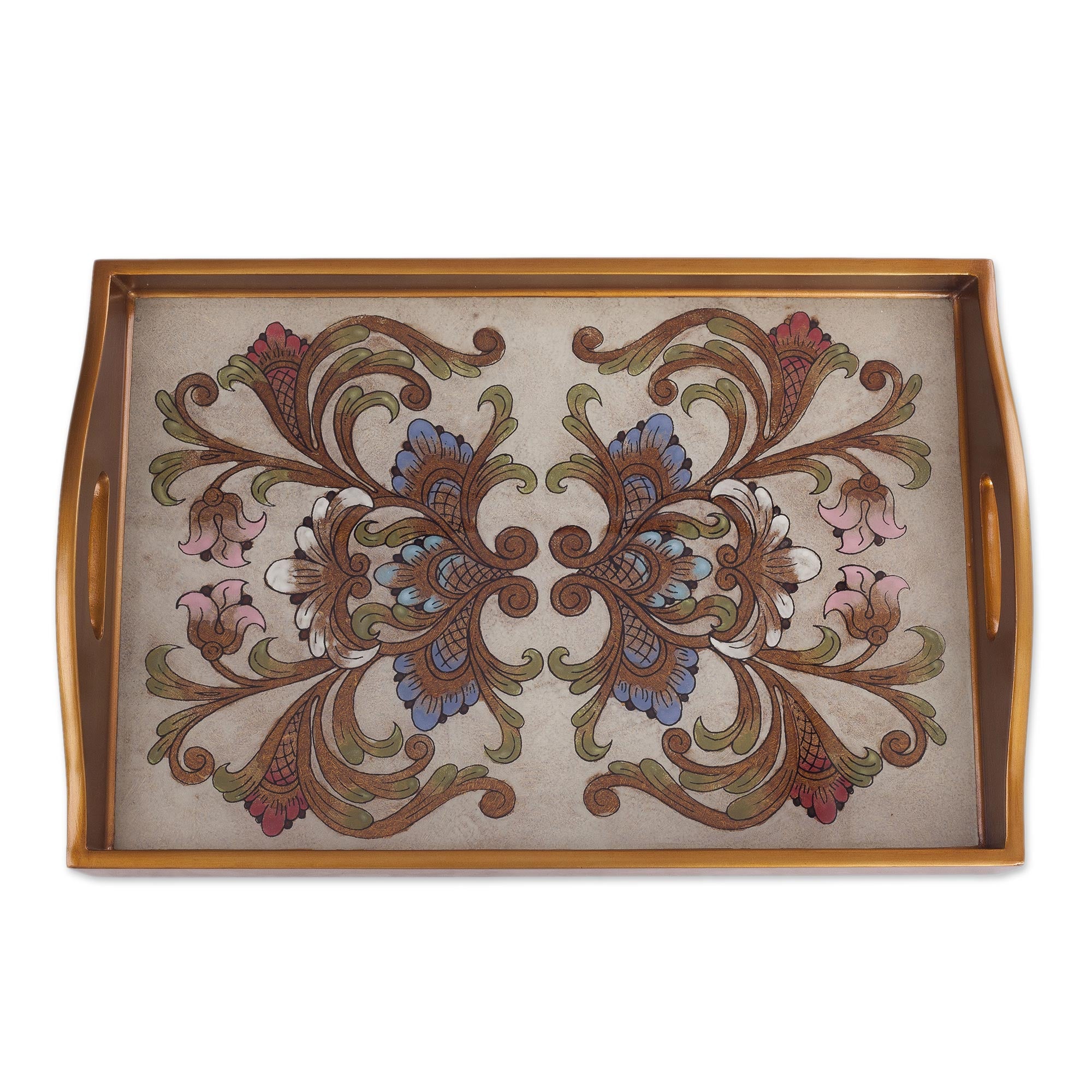 Premium Tropical Elegance Handmade Reverse Painted Glass Tray from Peru