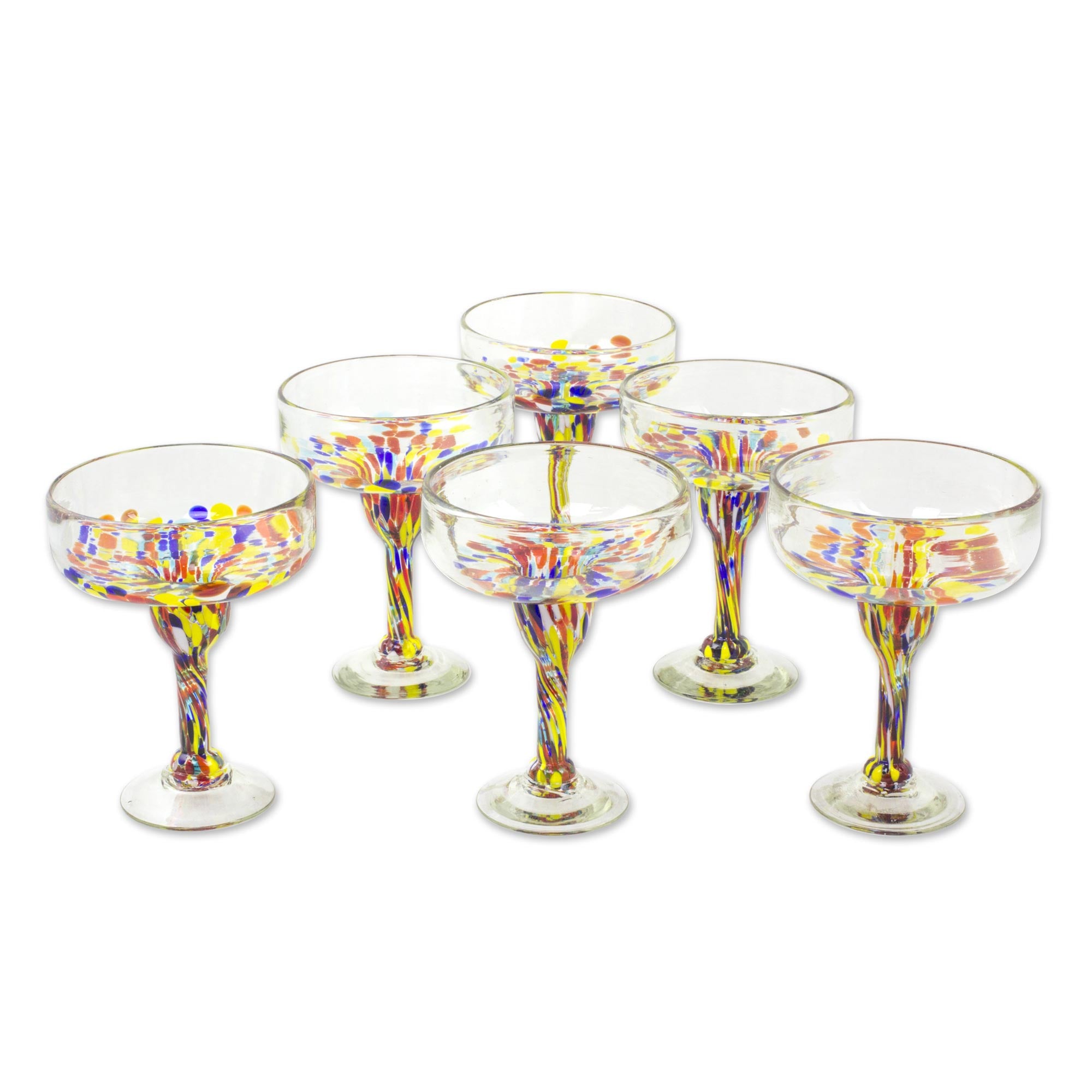 Premium Confetti Festival Hand-Blown Glass Margarita Glasses - Set of 6