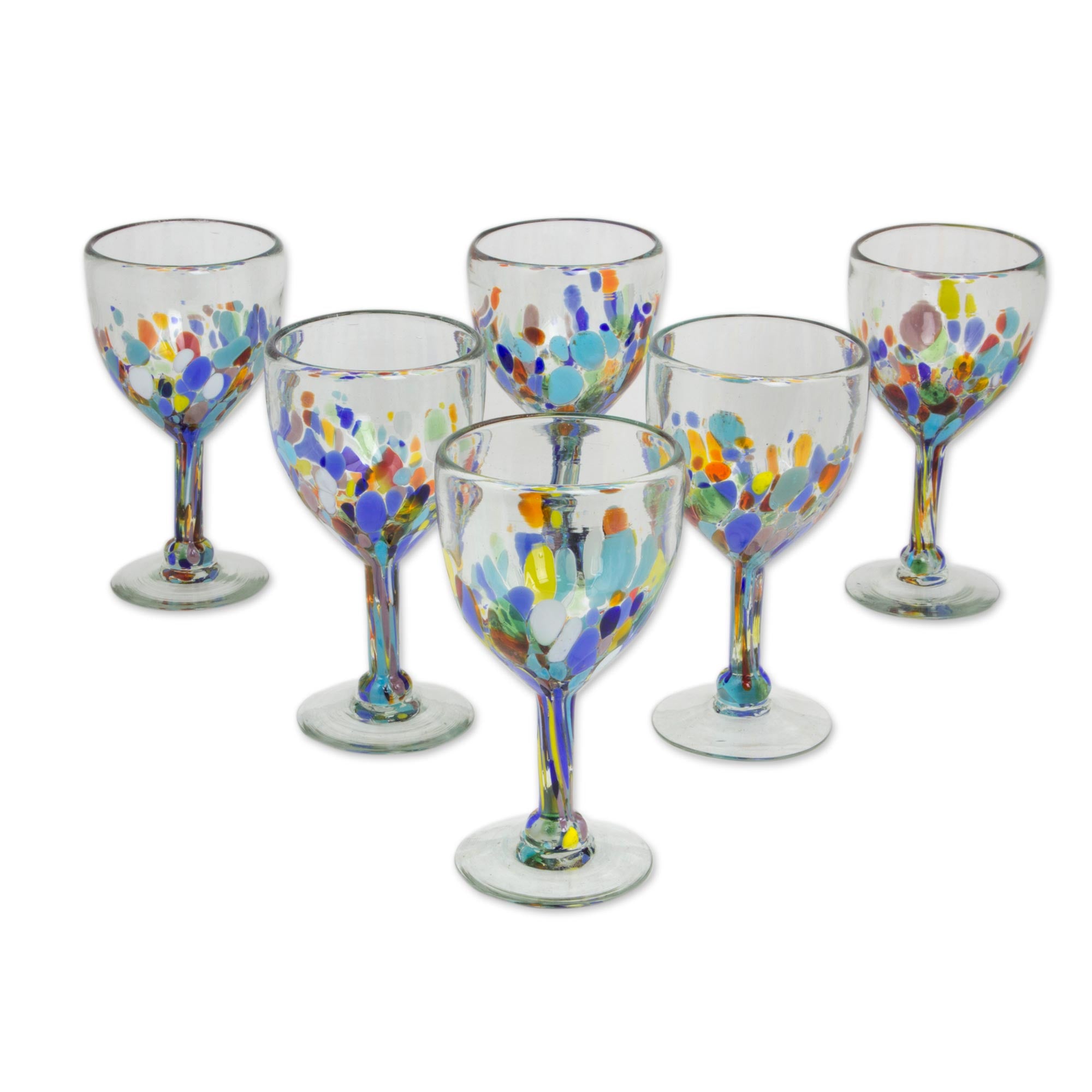 Premium Confetti Festival Hand Blown 8 oz Wine Glasses - Set of 6