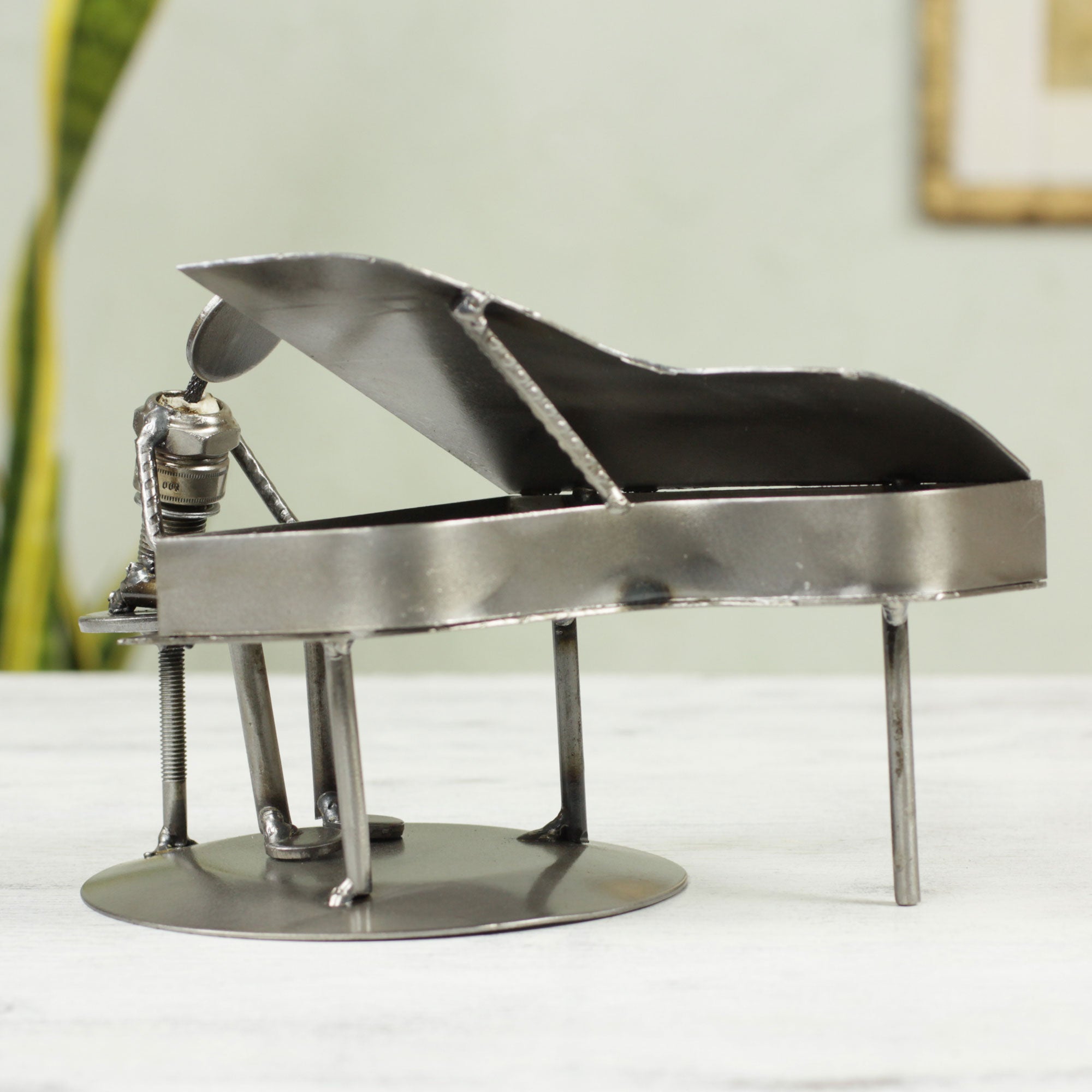 Premium Rustic Piano Man Sculpture - Handmade Recycled Metal Art