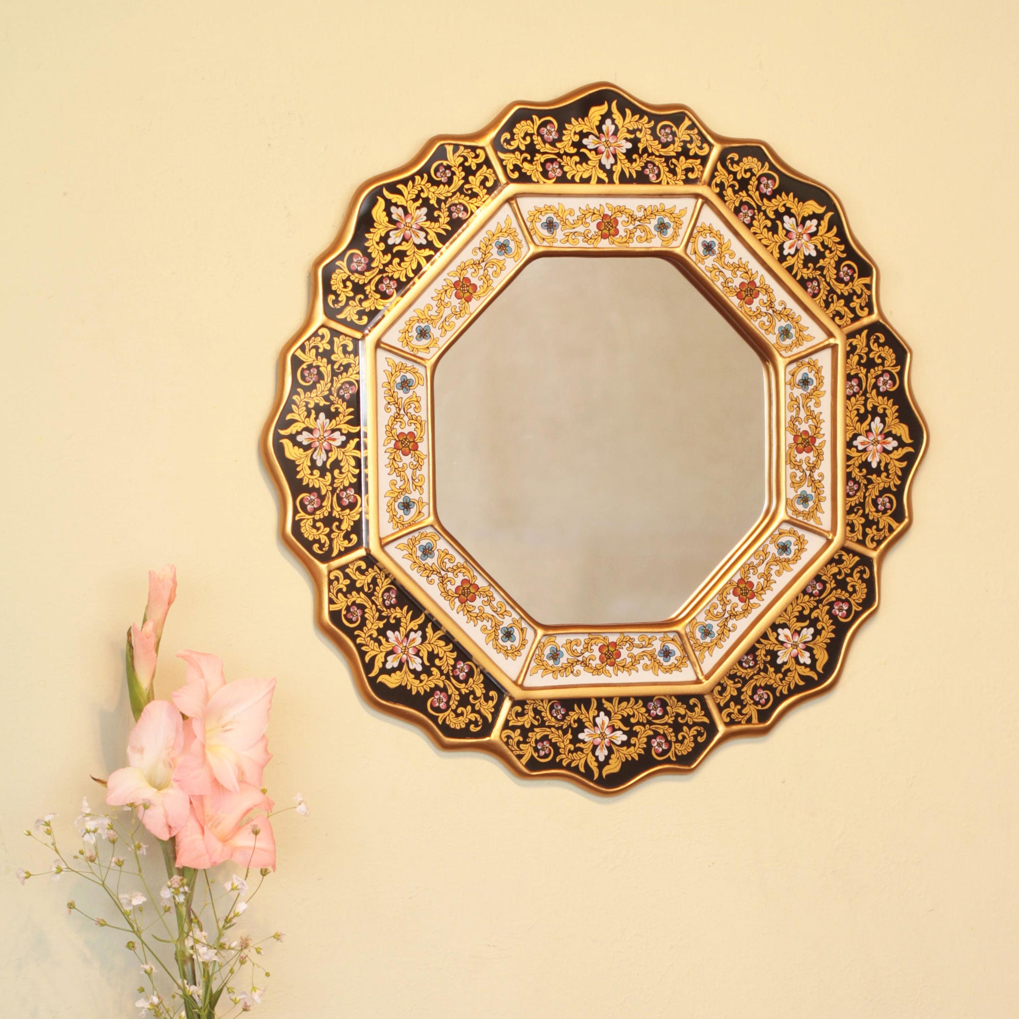 Premium Handcrafted Black Star Reverse Painted Glass Mirror