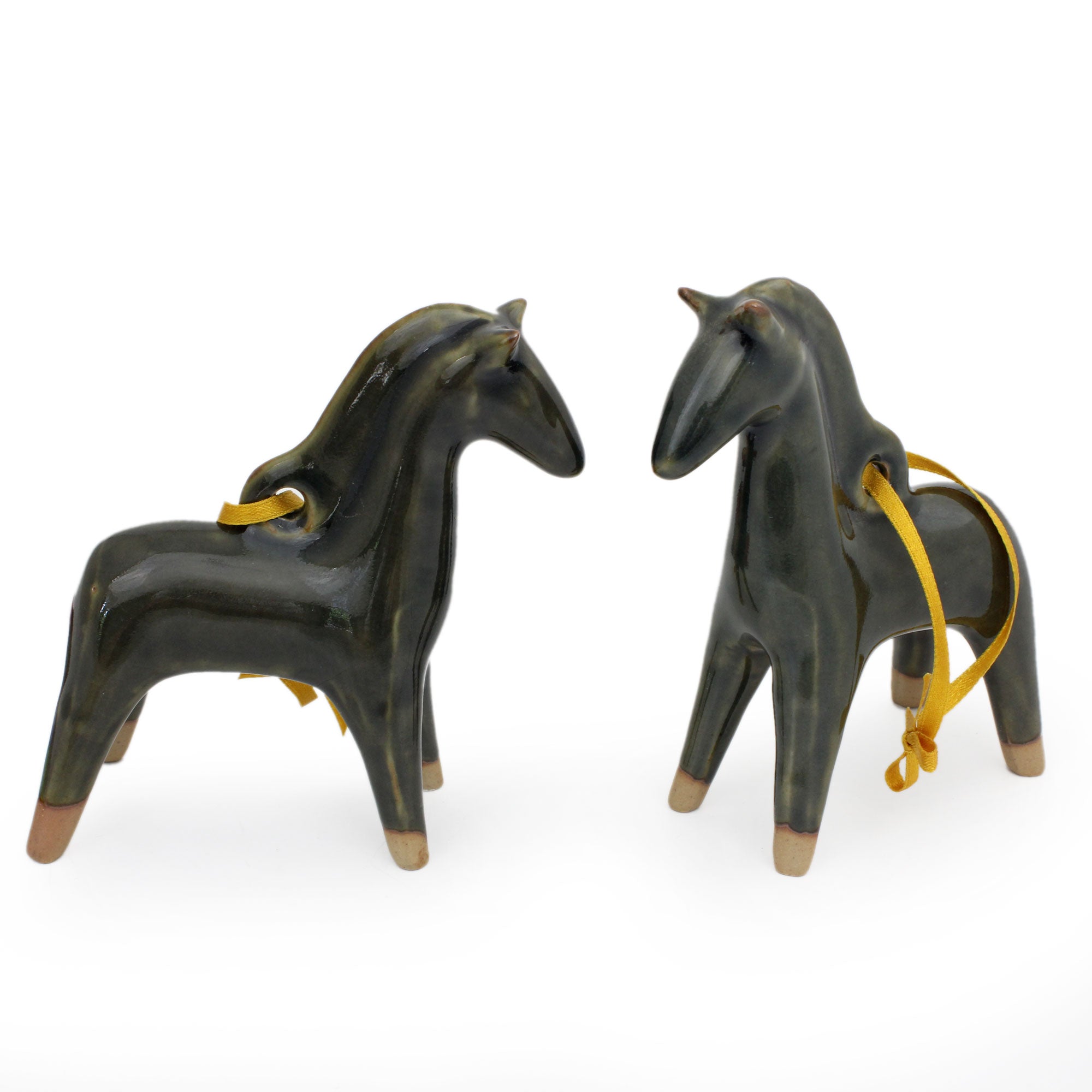Premium Handmade Celadon Ceramic Blue Winter Horse Christmas Ornaments (Pair)