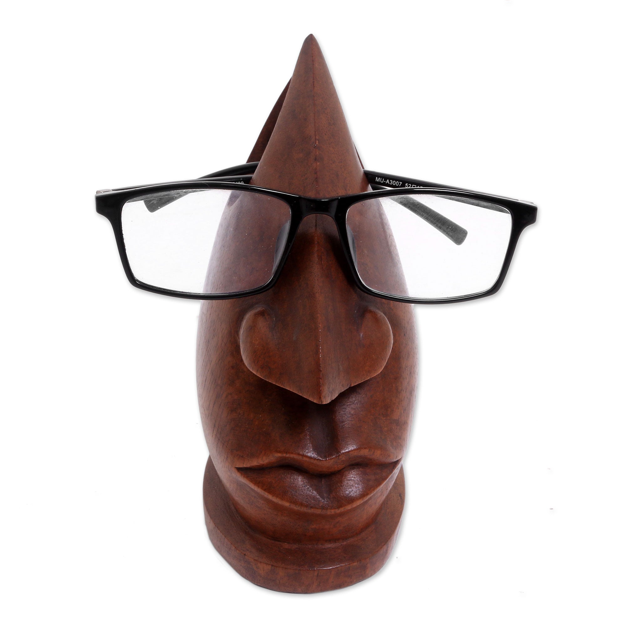 Premium Hand-Carved Wooden Eyeglasses Stand - Light Brown Balinese Artisan Design