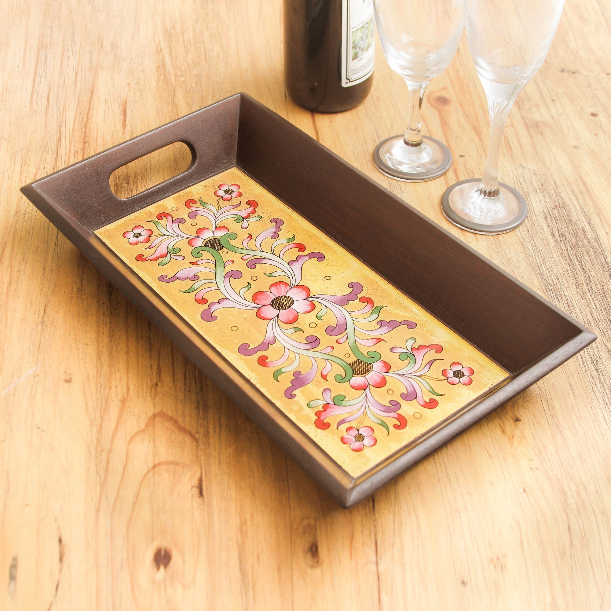 Premium Blushing Blooms Handcrafted Glass Tray