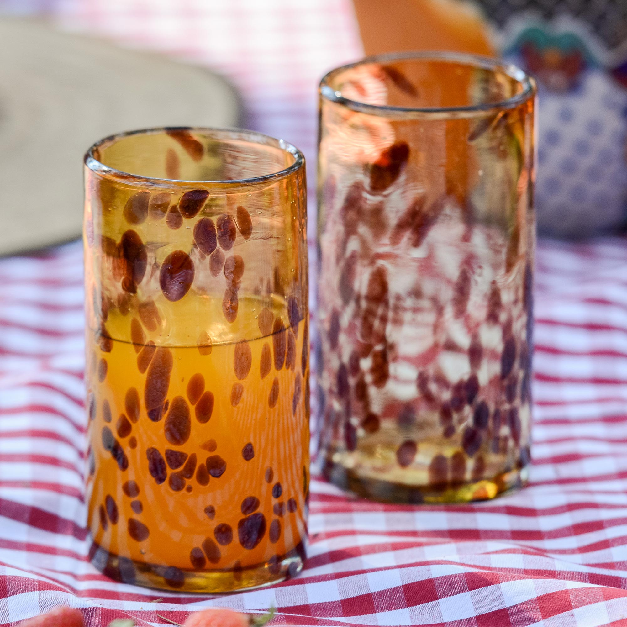 Premium Handblown Tortoise Shell Glasses - Set of 6 | Eco-Friendly Recycled Glass Drinkware
