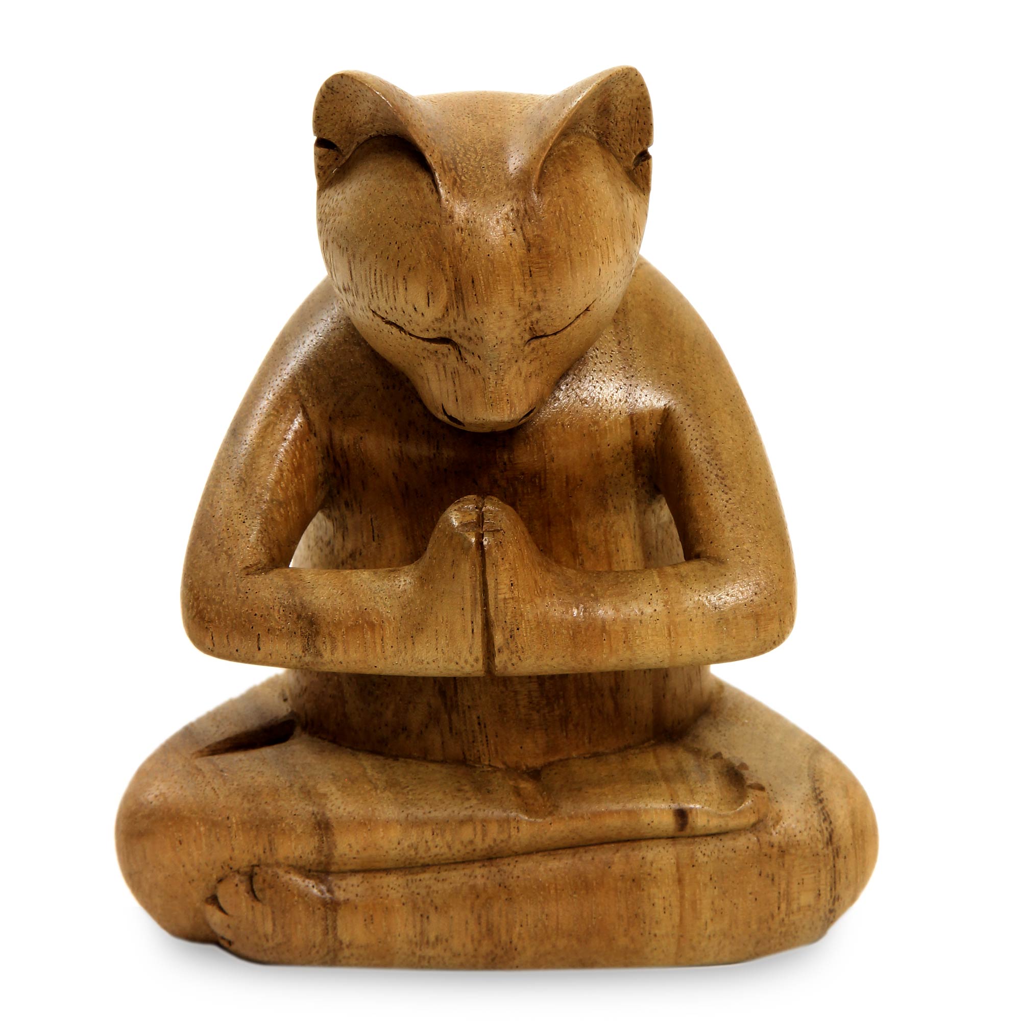 Premium Kitty Cat Yoga Sculpture - Handcrafted Suar Wood Art