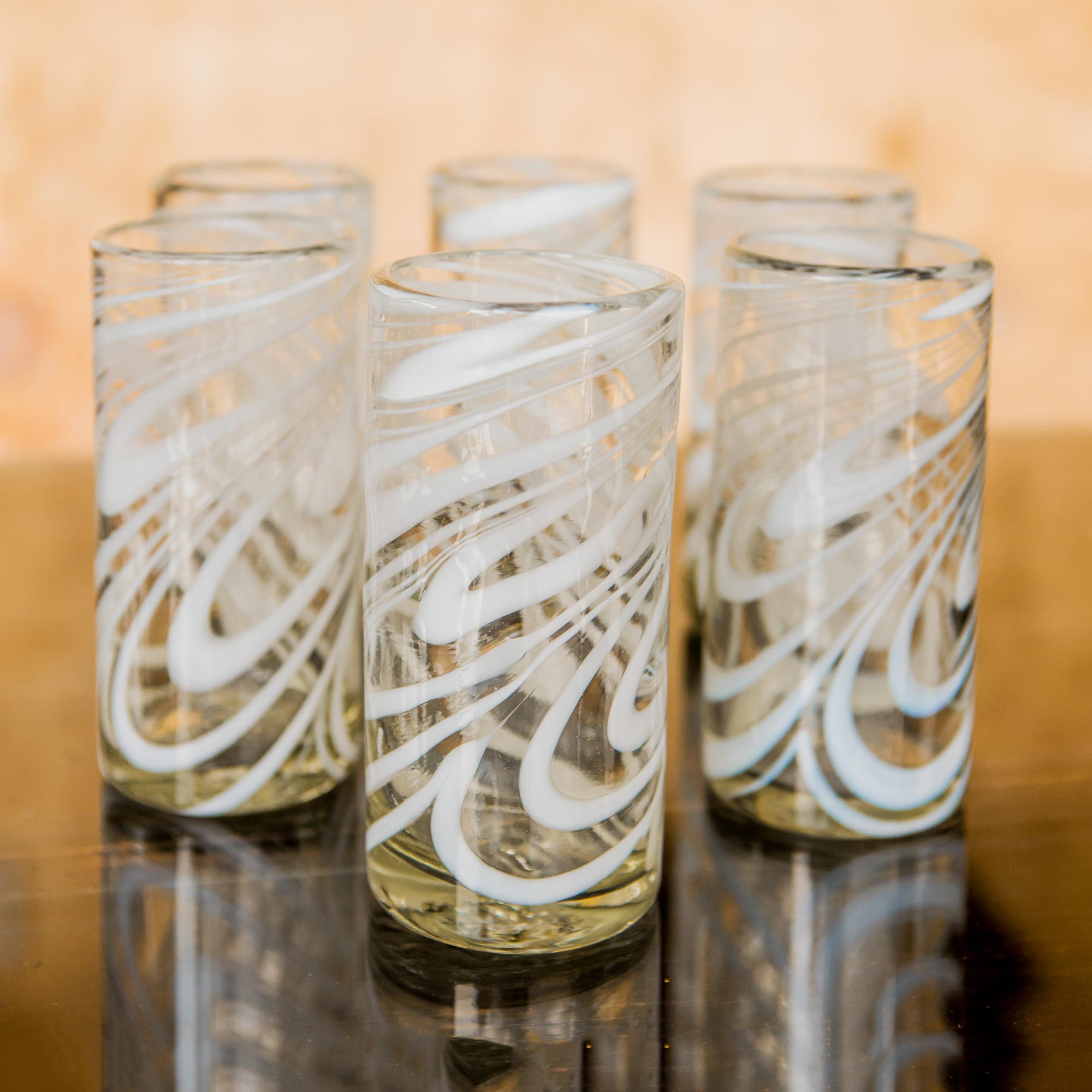 Premium Whirling White Recycled Glass Highball Set - Handcrafted in Mexico