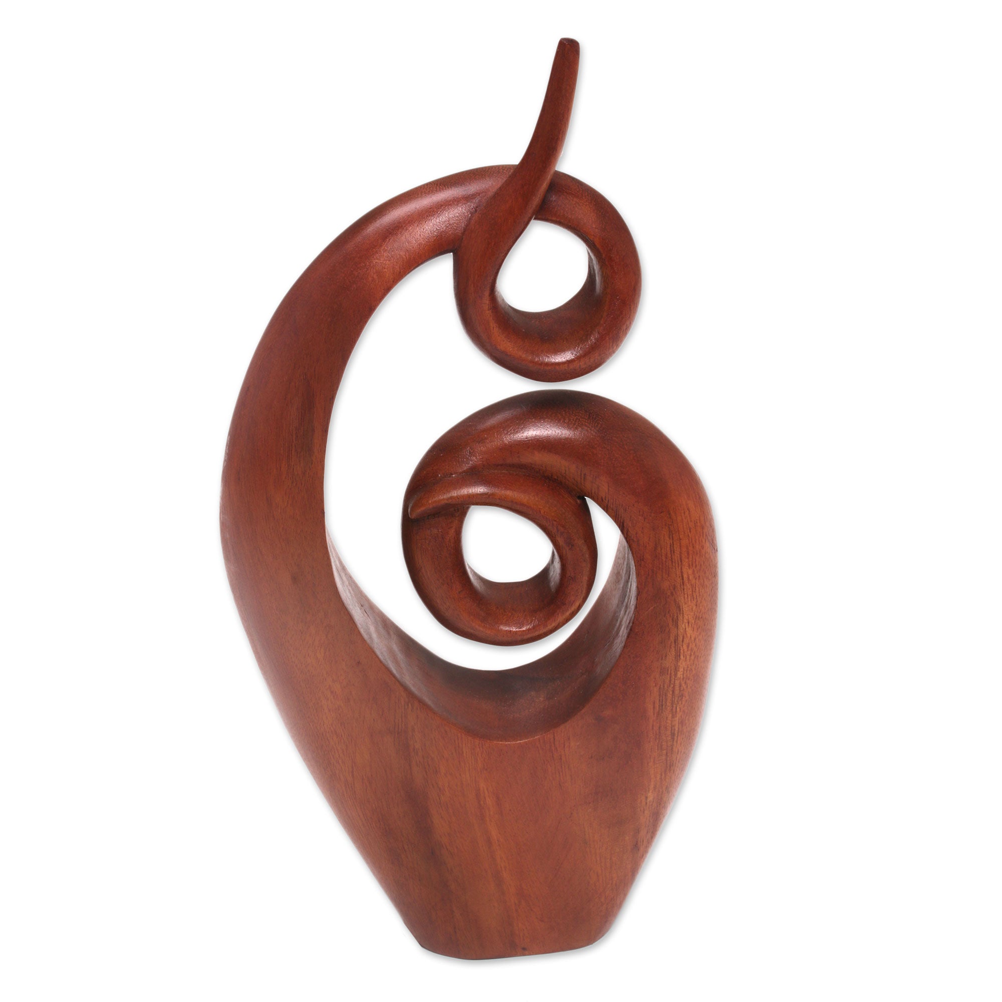 Premium Handcrafted Suar Wood Abstract Sculpture - Twirling Together from Bali