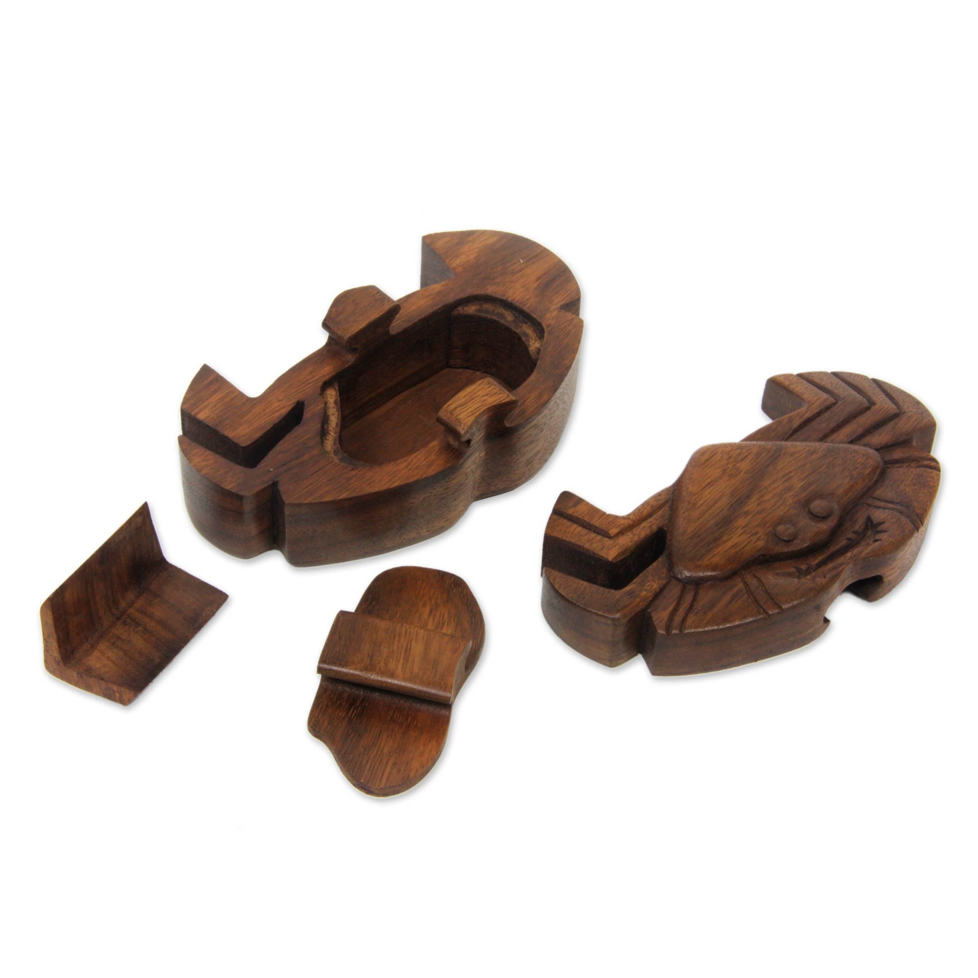 Premium Balinese Crab Puzzle Box - Handcrafted Suar Wood Treasure Chest