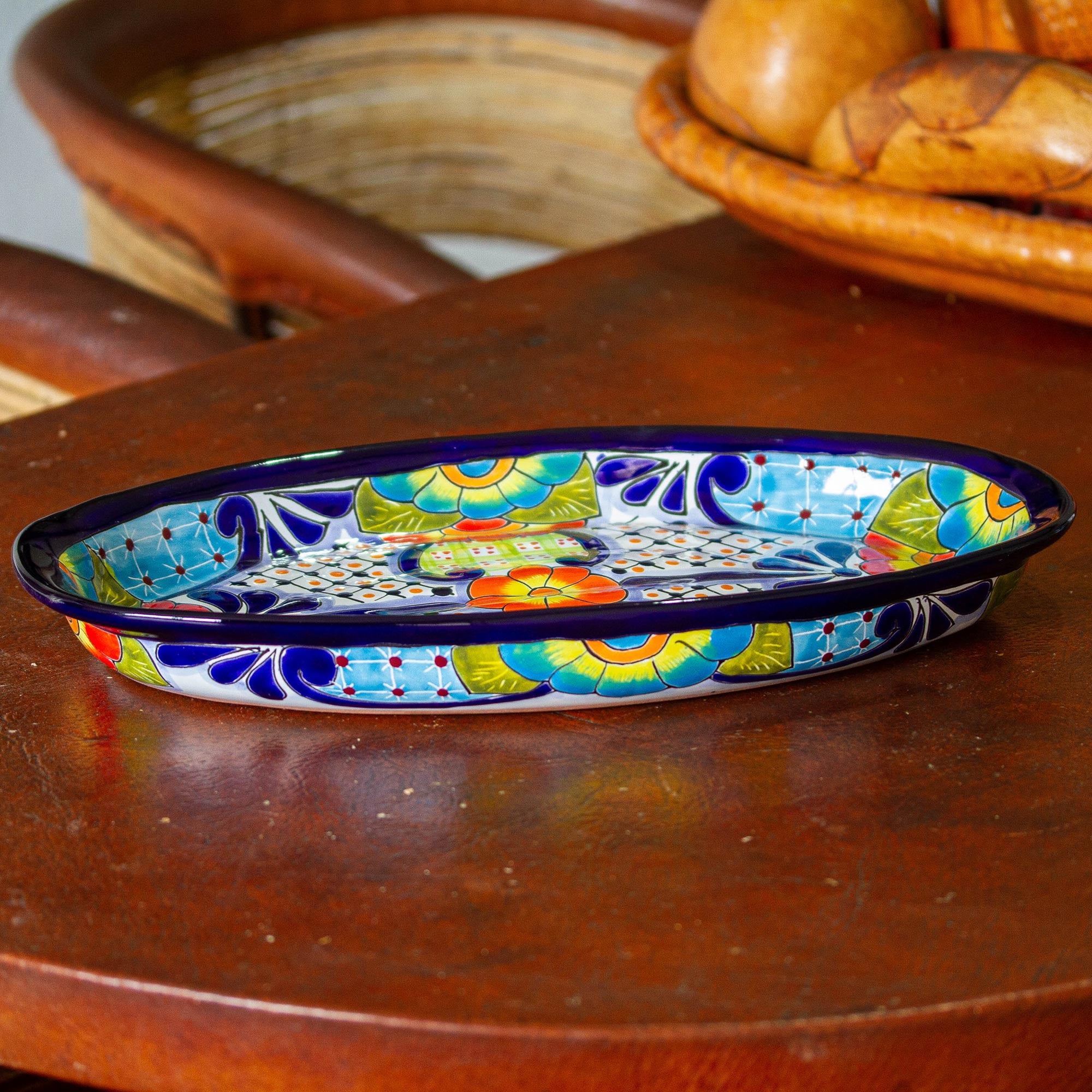 Premium Talavera-Style Oval Ceramic Serving Platter - Handcrafted Floral Design from Mexico