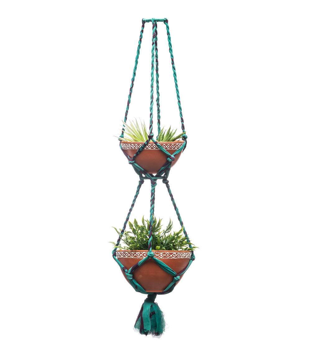 Premium Handcrafted Sari Macrame Hanging Bowls - Ultimate Boho Decor