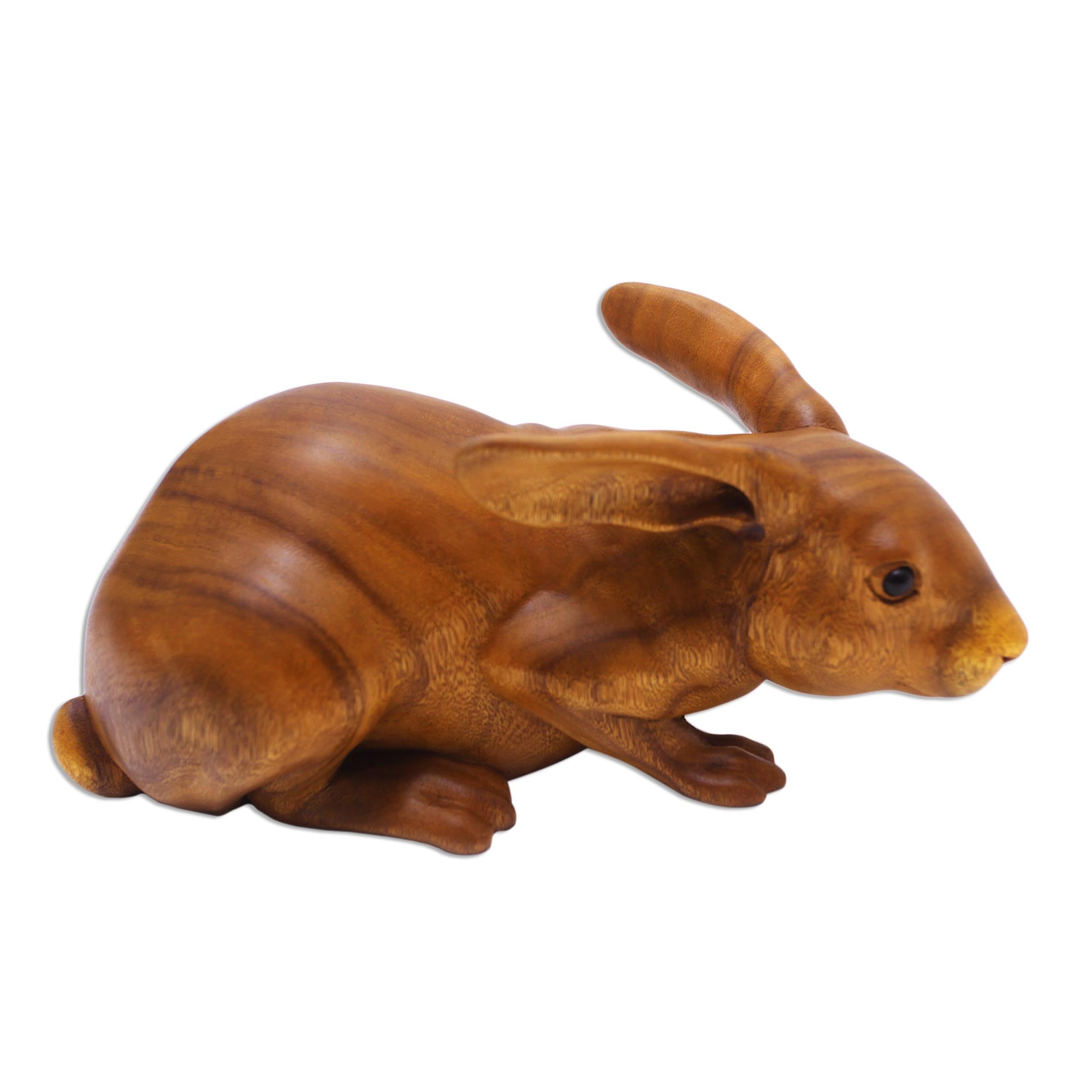 Premium Suar Wood Rabbit Sculpture with Onyx Eyes – Handcrafted Elegance