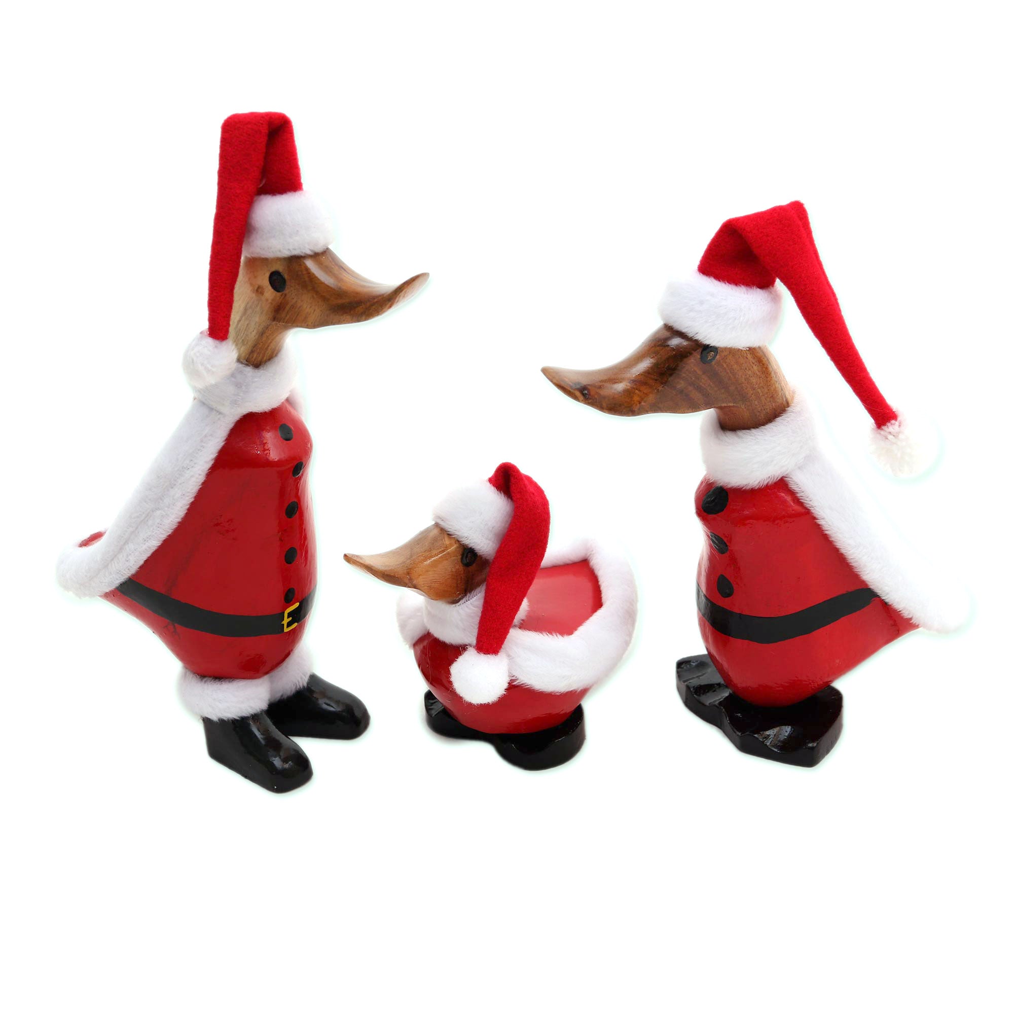 Premium Santa Ducks Trio - Handcrafted Bamboo Root Decor with Acacia Wood Accents