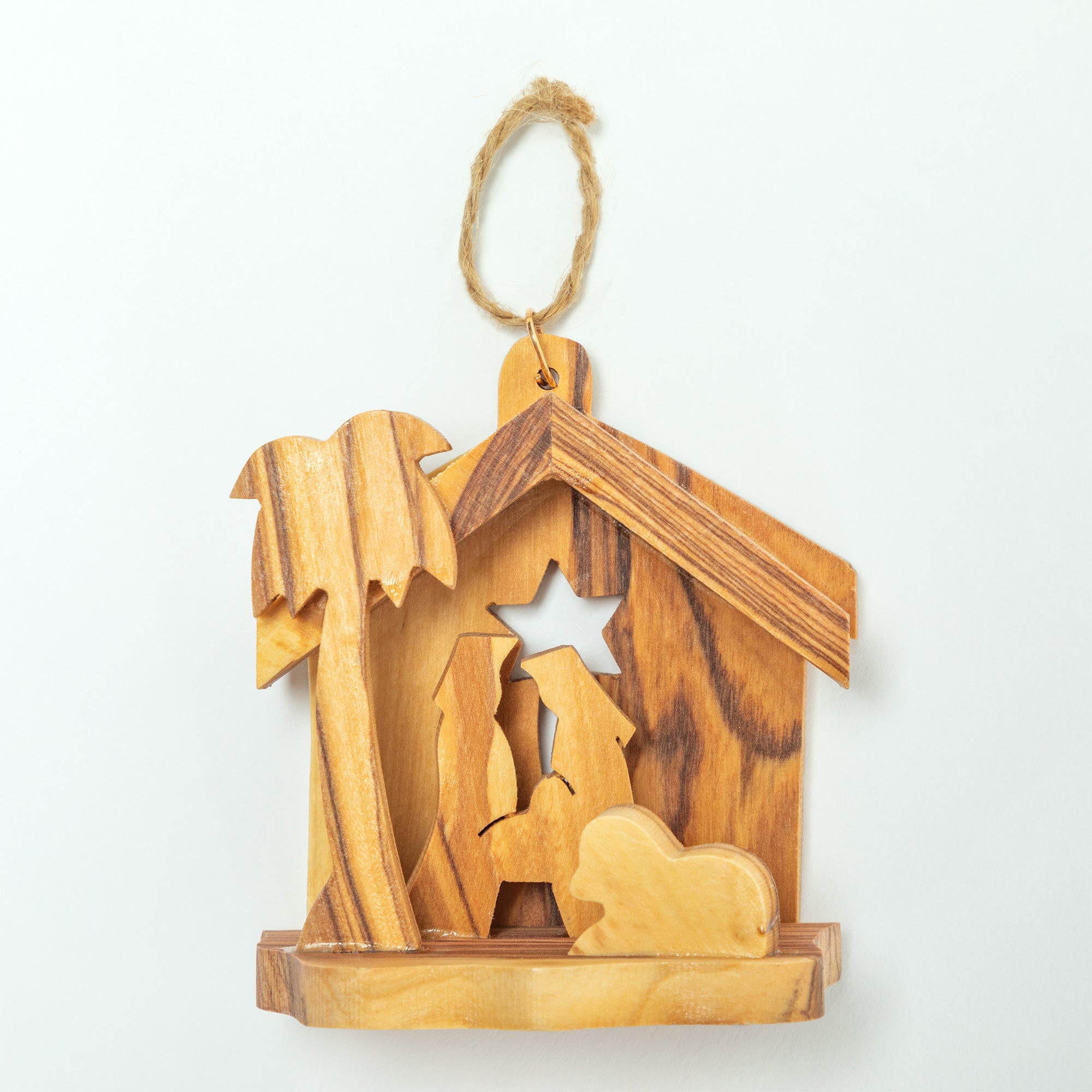 Premium Hand-Carved Olive Wood Nativity Ornament - Christmas Tree Essential