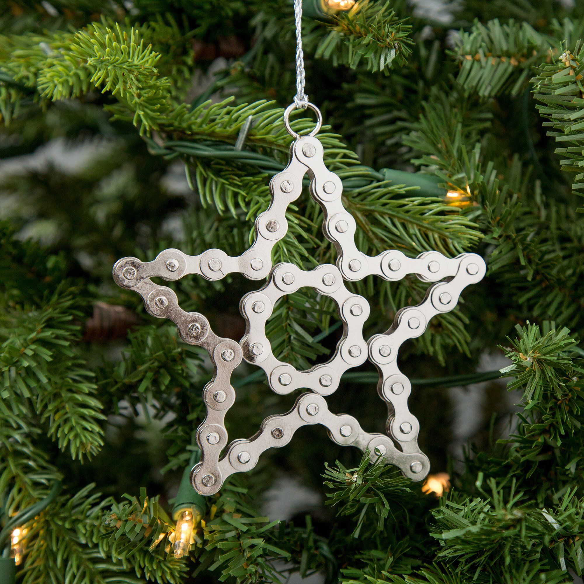 Premium Recycled Bicycle Chain Star Ornament - Eco-Friendly Holiday Decor