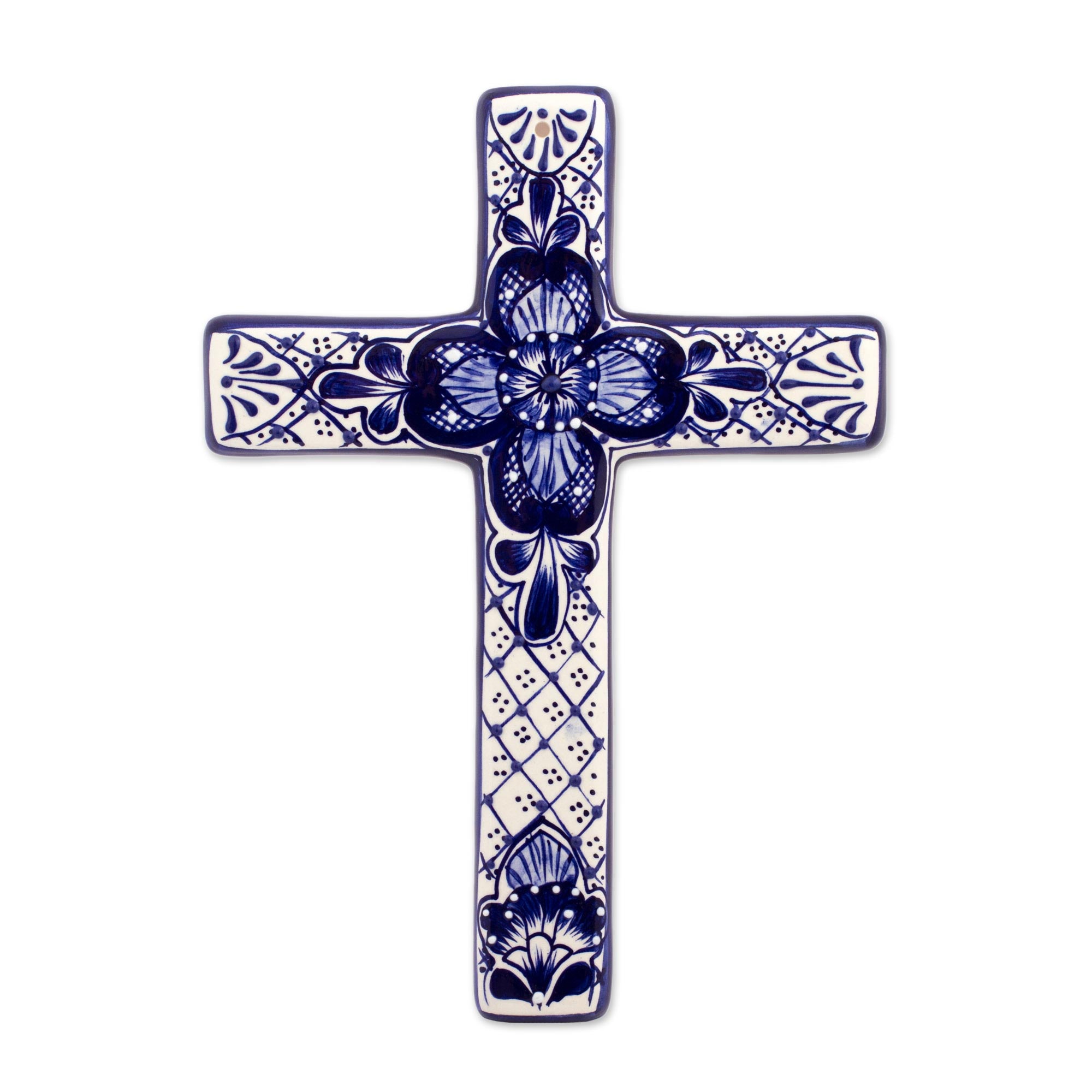 Premium Talavera Ceramic Wall Cross - Handcrafted Mexican Artisan Design