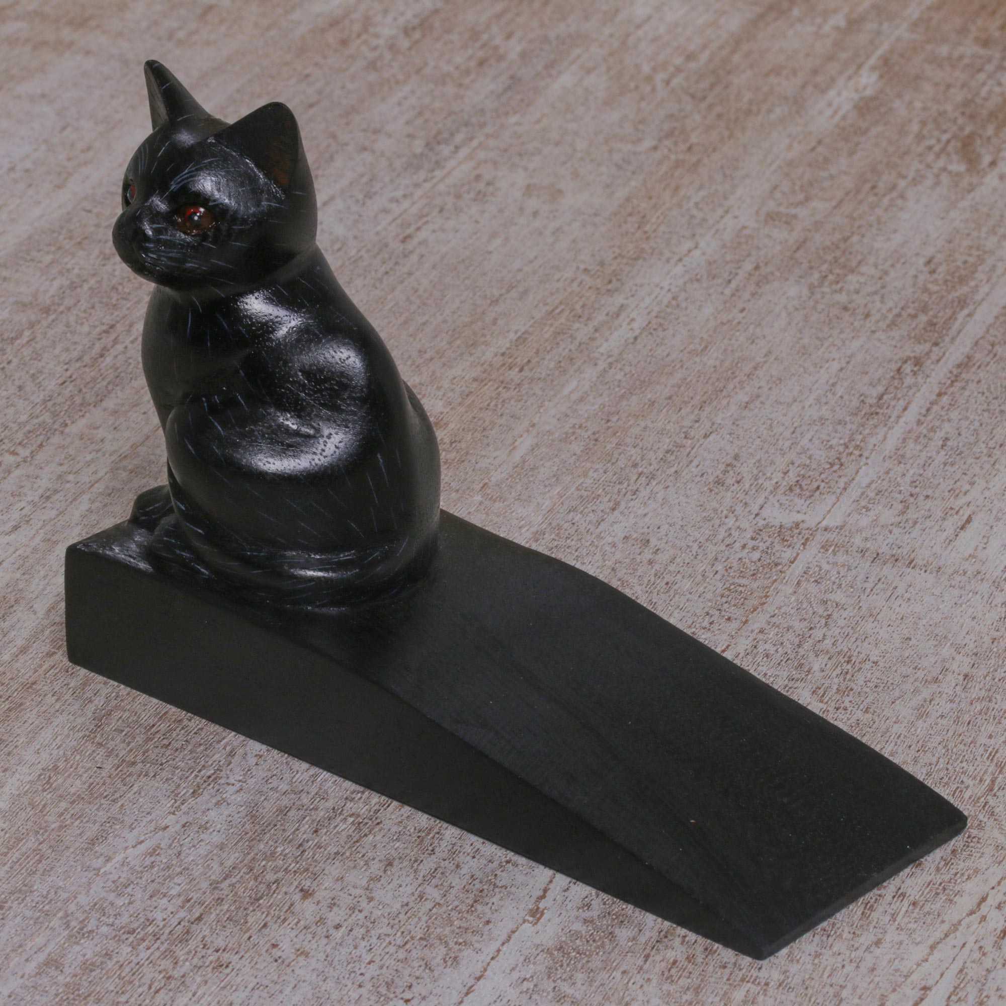 Premium Handcrafted Black Suar Wood Kitten Doorstop