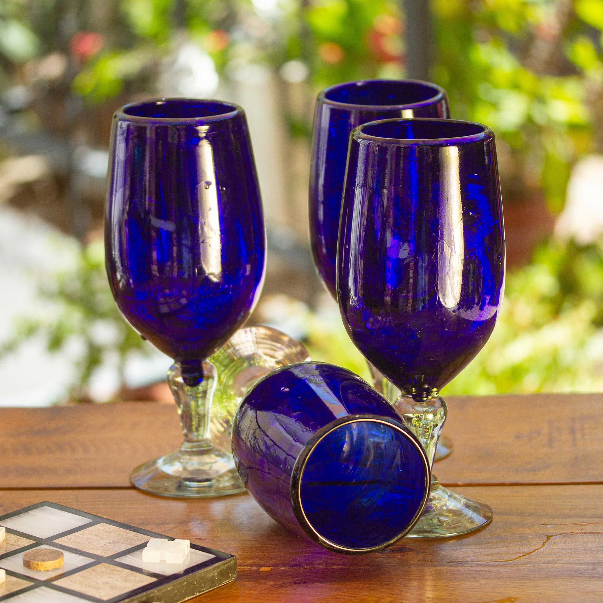 Premium Hand-Blown Cobalt Blue Goblets - Set of 6 | Artisan Crafted in Mexico