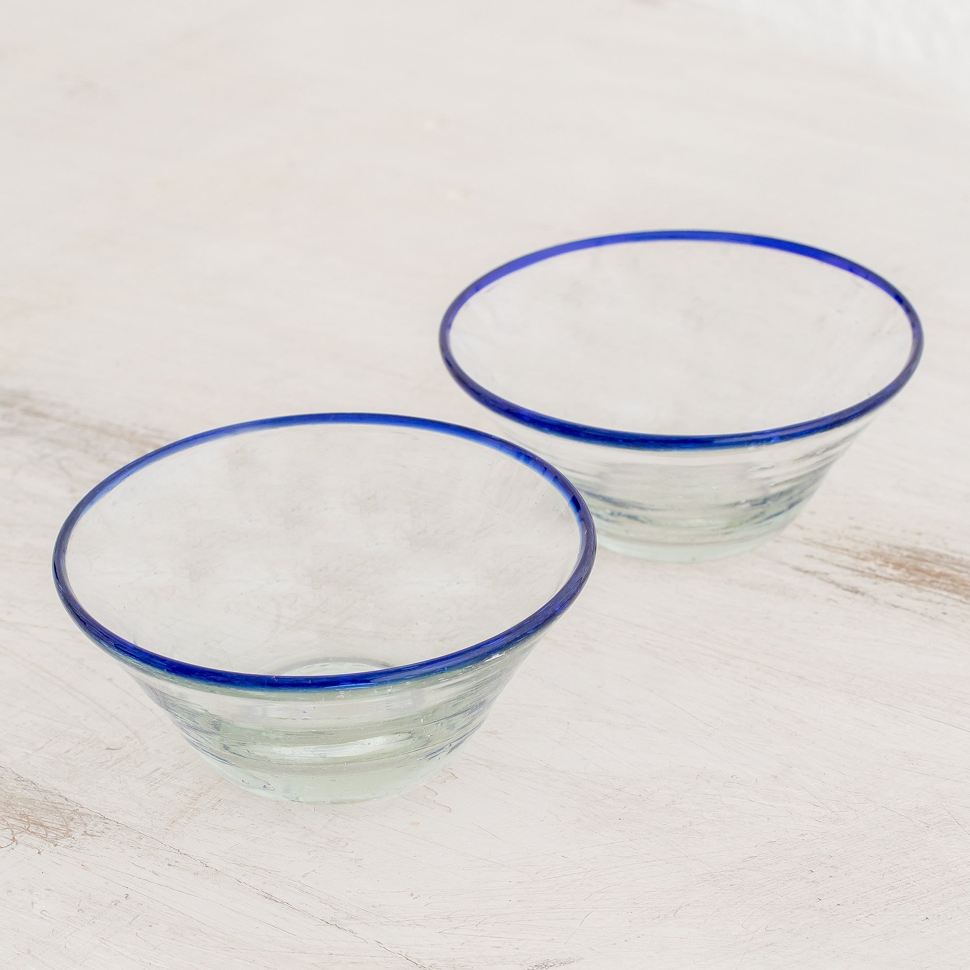 Premium Handblown Recycled Glass Cobalt Blue Desert Bowls - Eco-Friendly Pair