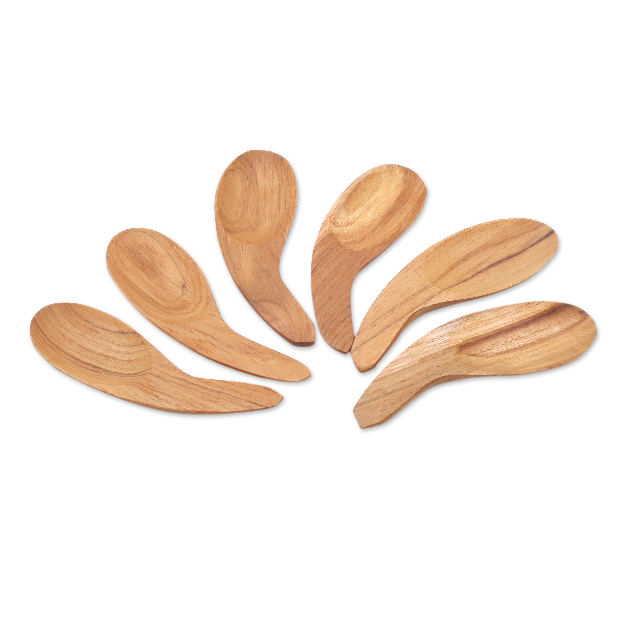 Premium Hand-Carved Teak Wood Dessert Scoops - Set of 6