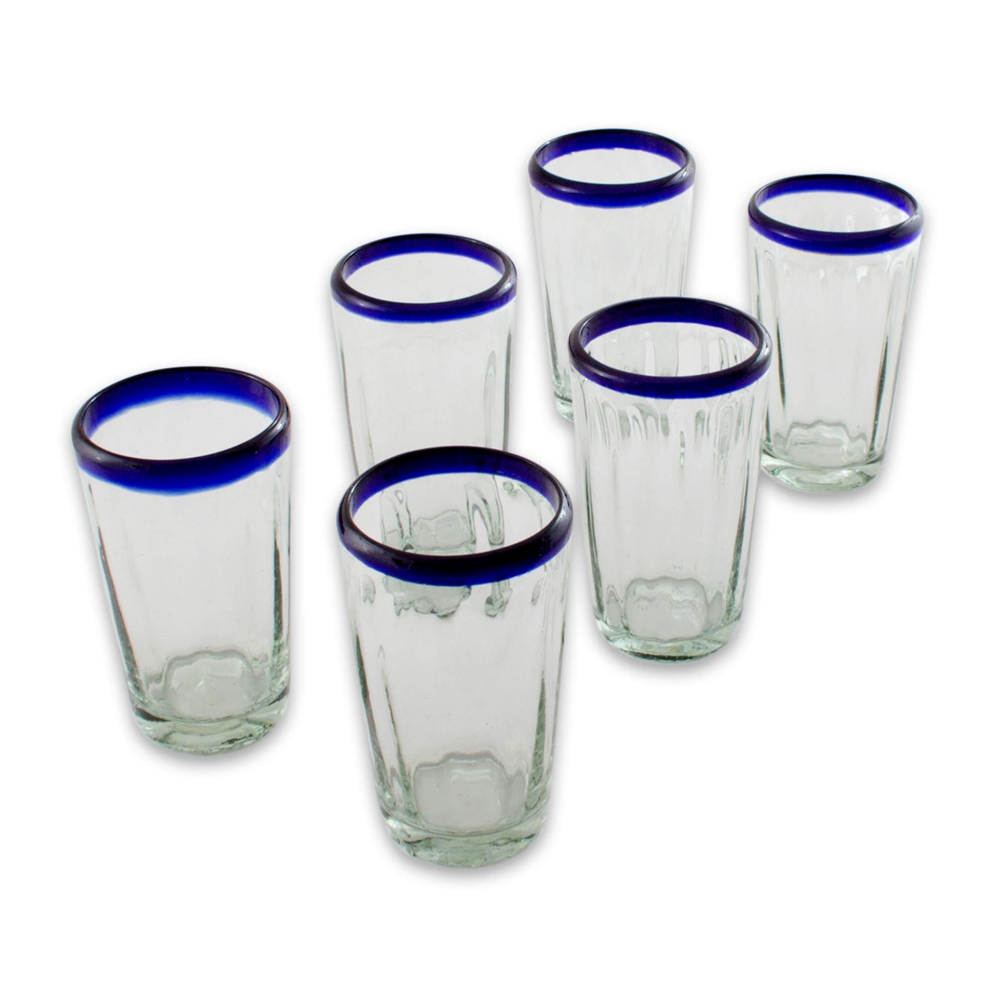 Premium Cobalt Groove Handmade Recycled Glass Tumblers (Set of 6) - Elevate Your Table Setting