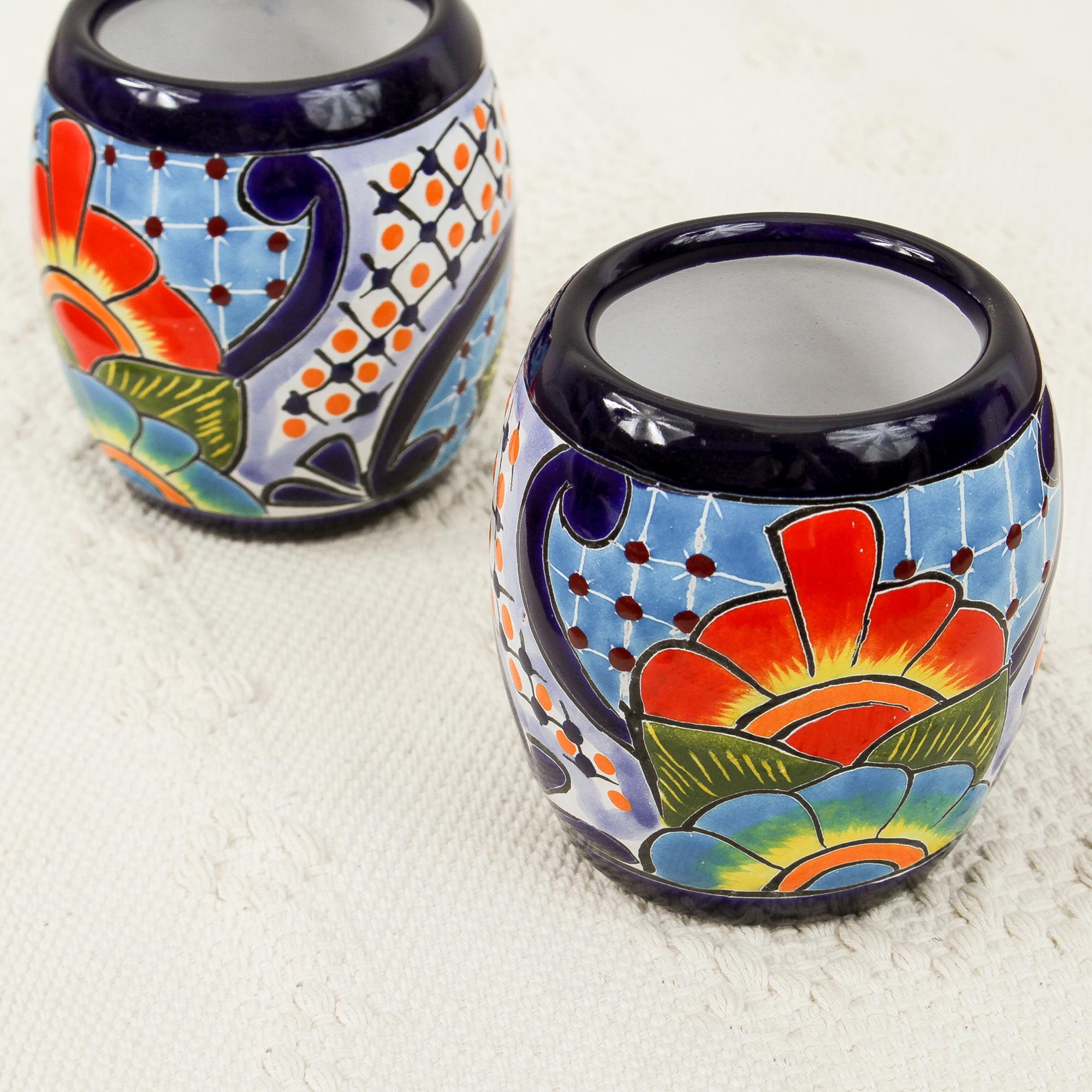 Premium Hand-Painted Talavera Ceramic Juice Glasses – Floral Artisan Pair