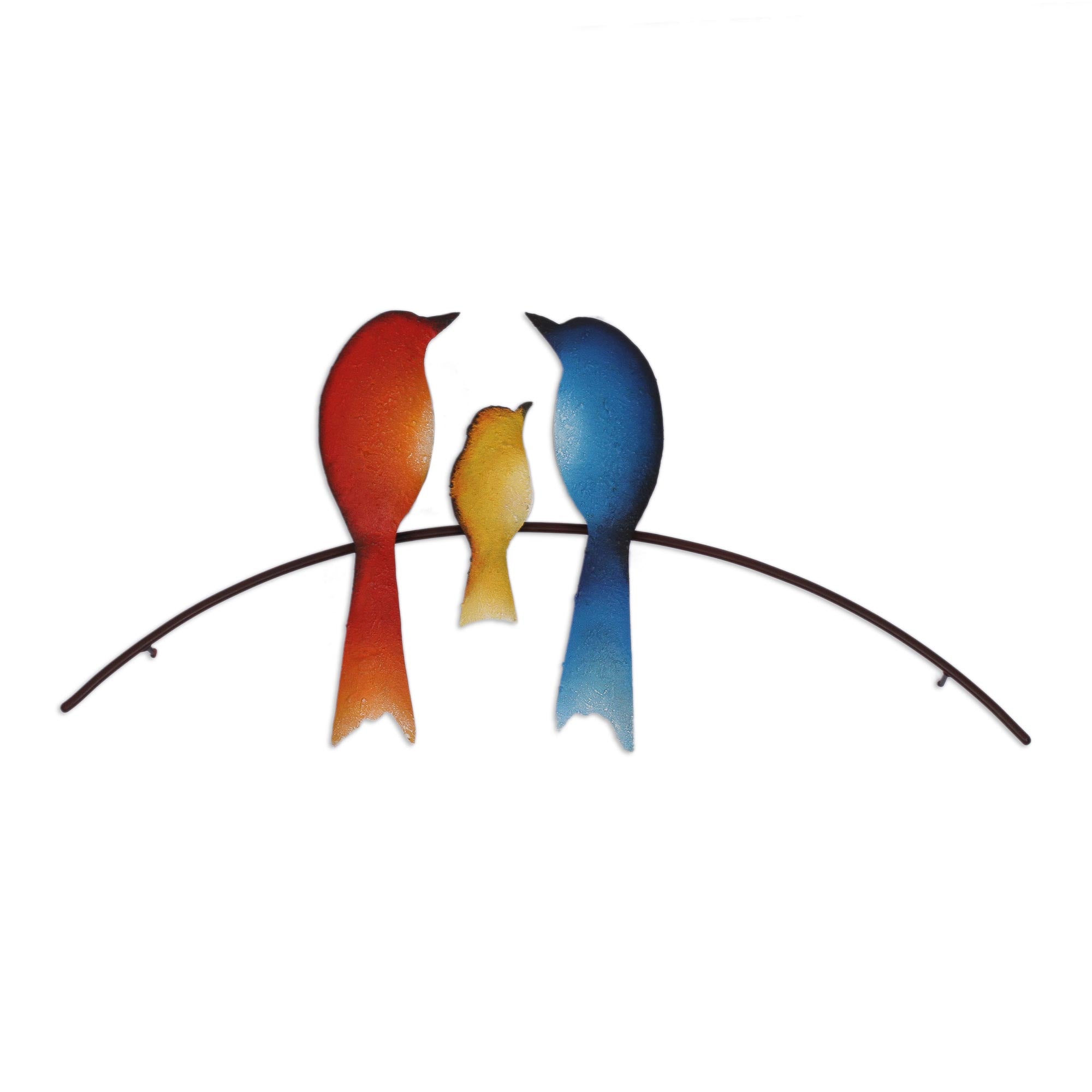 Premium Handcrafted Steel Wall Sculpture: Vibrant Bird Family Art from Mexico