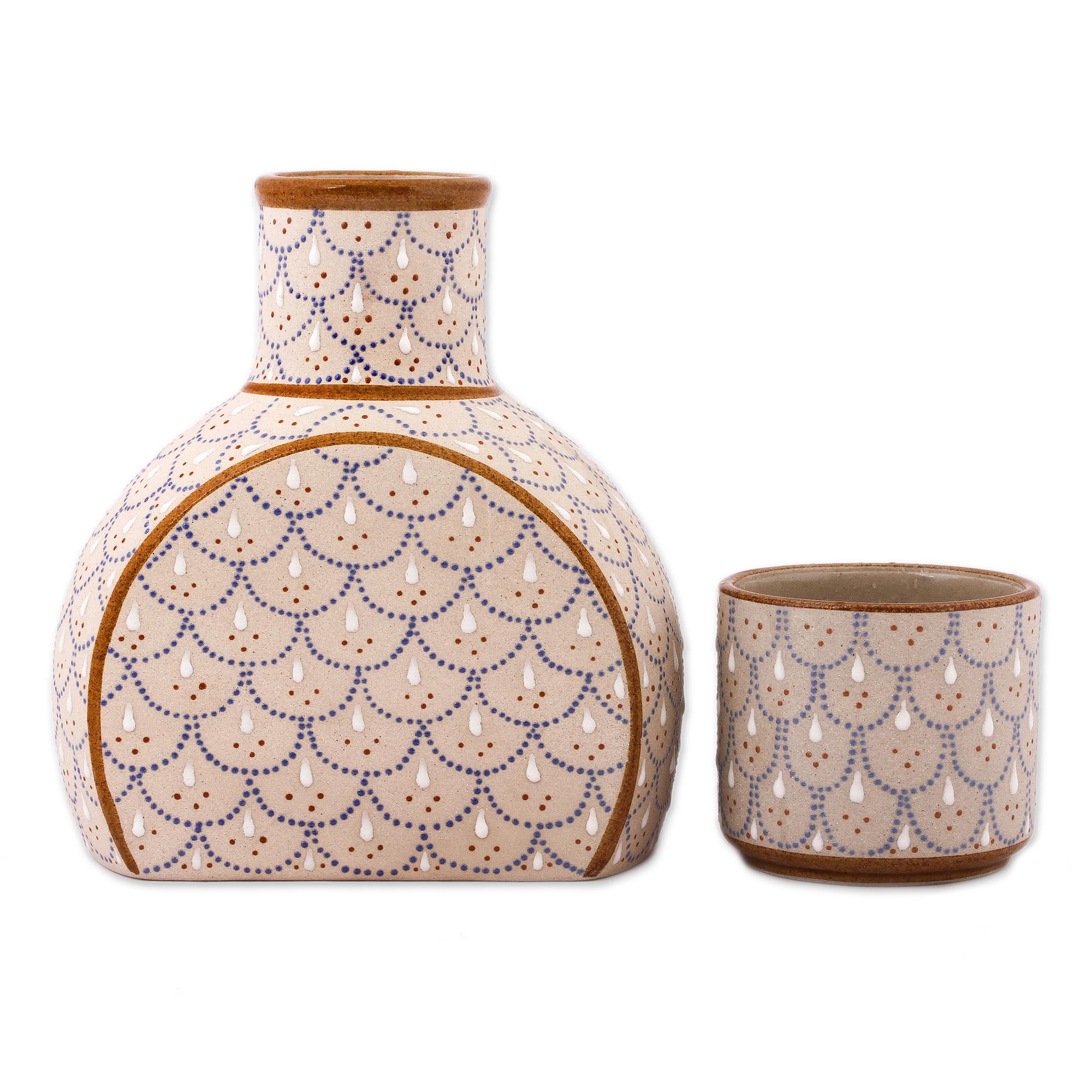 Premium Grey and Beige Ceramic Decanter Set with Cup Lid – Ultimate Elegance